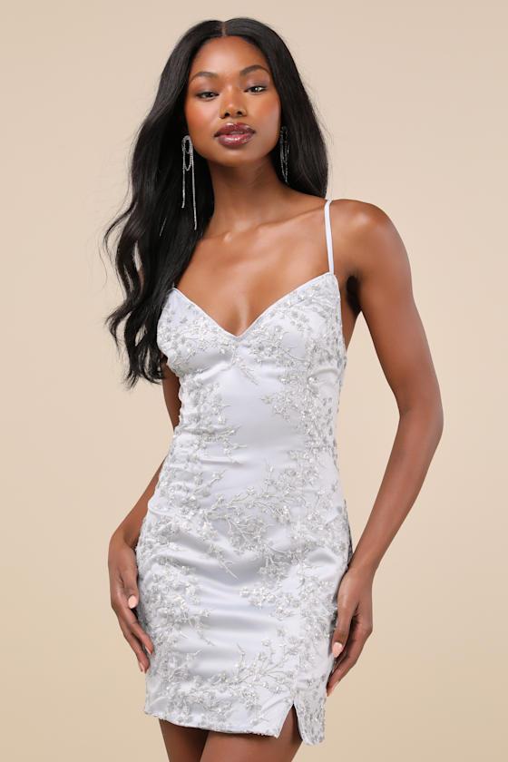 Lulus Blissful Blossoms Sequin Backless Mini Dress in White | Lyst