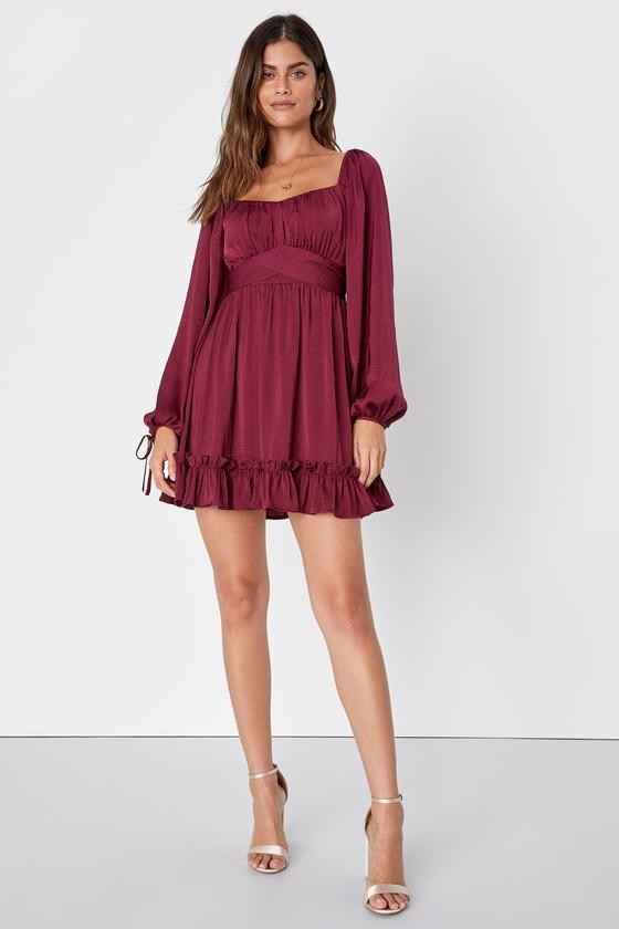 Lulu's Burdungy Textured Cut outlet Out Mini Dress