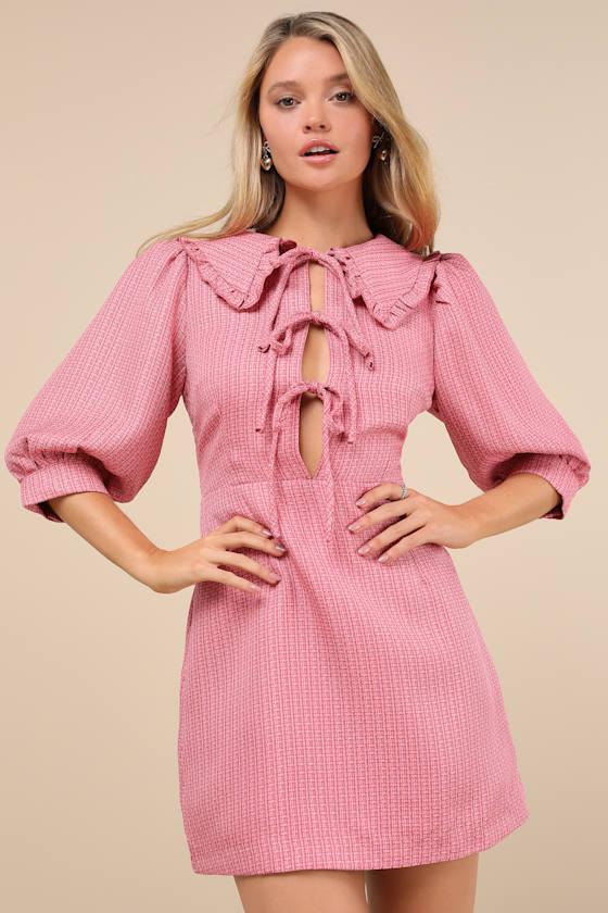 Pink tweed pinafore dress best sale