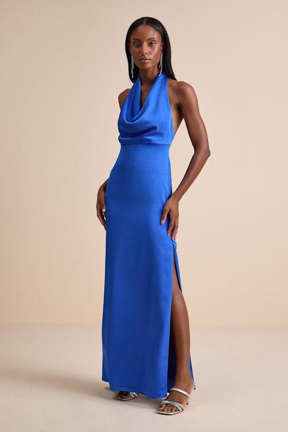 lulus halter dress Beyond Classy White Satin Midi Fabric has no stretch Lulus Carmelo Satin Halter Neck