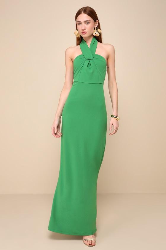 Lulus Mesmerizing Perfection Halter Neck Backless Maxi Dress in Green | Lyst