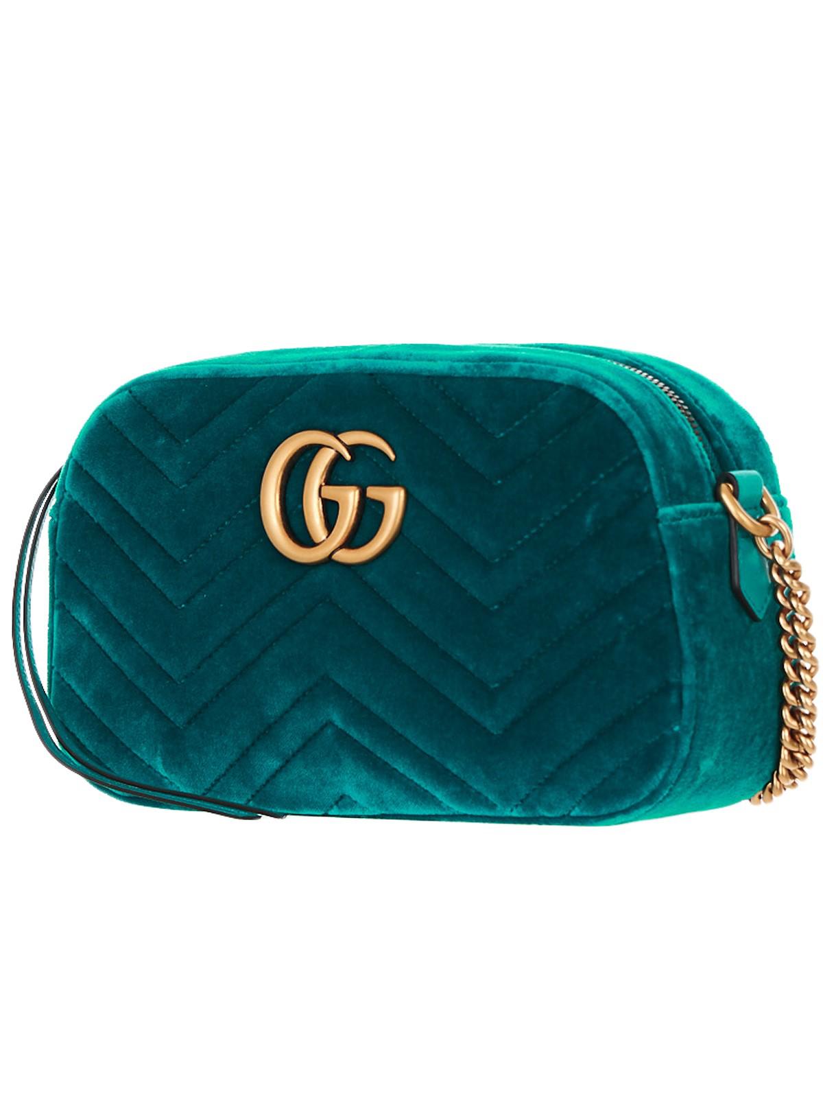 Gucci Turquoise Green Small Velvet GG Marmont Bag | Lyst
