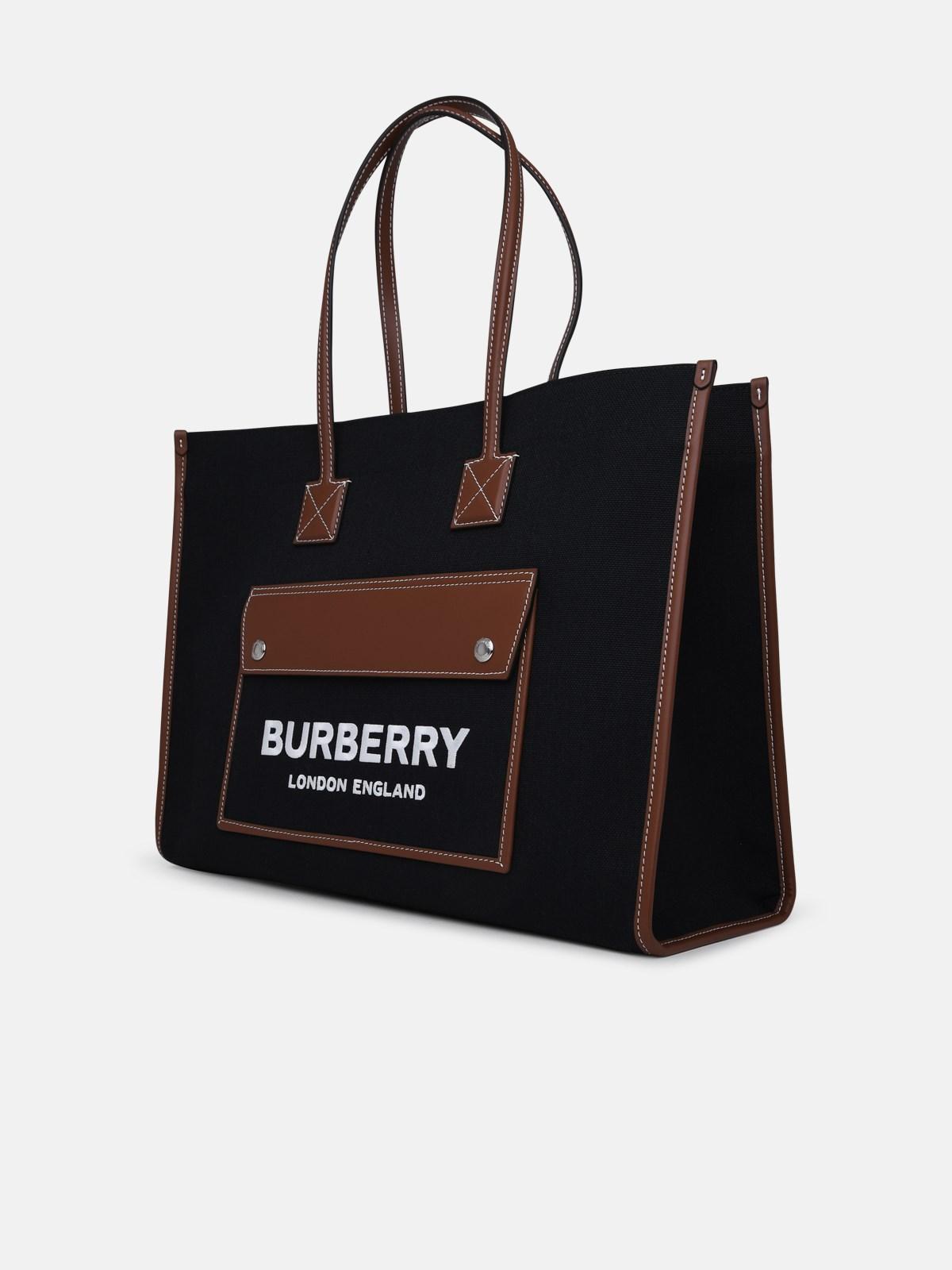 Burberry Freya Cotton Tote Bag in Black | Lyst