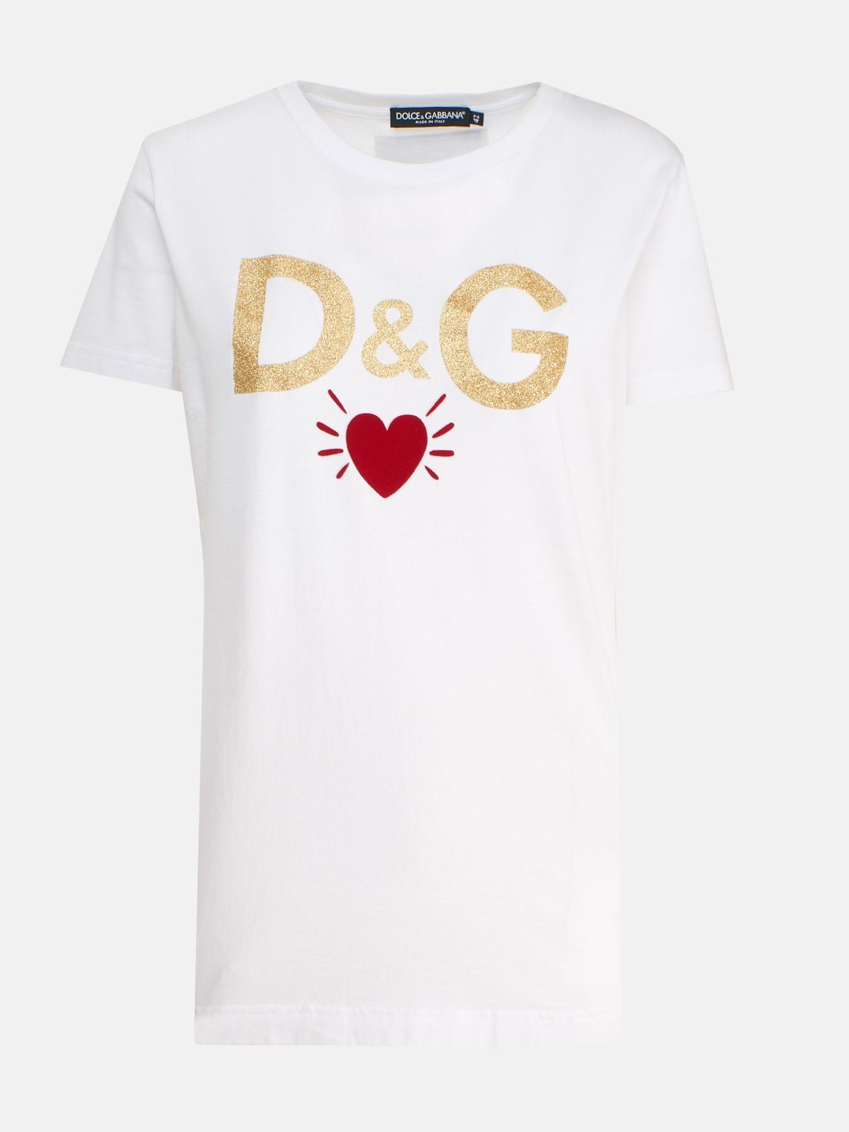 Dolce & Gabbana Cotton Heart Logo T Shirt in Black White (White) - Lyst