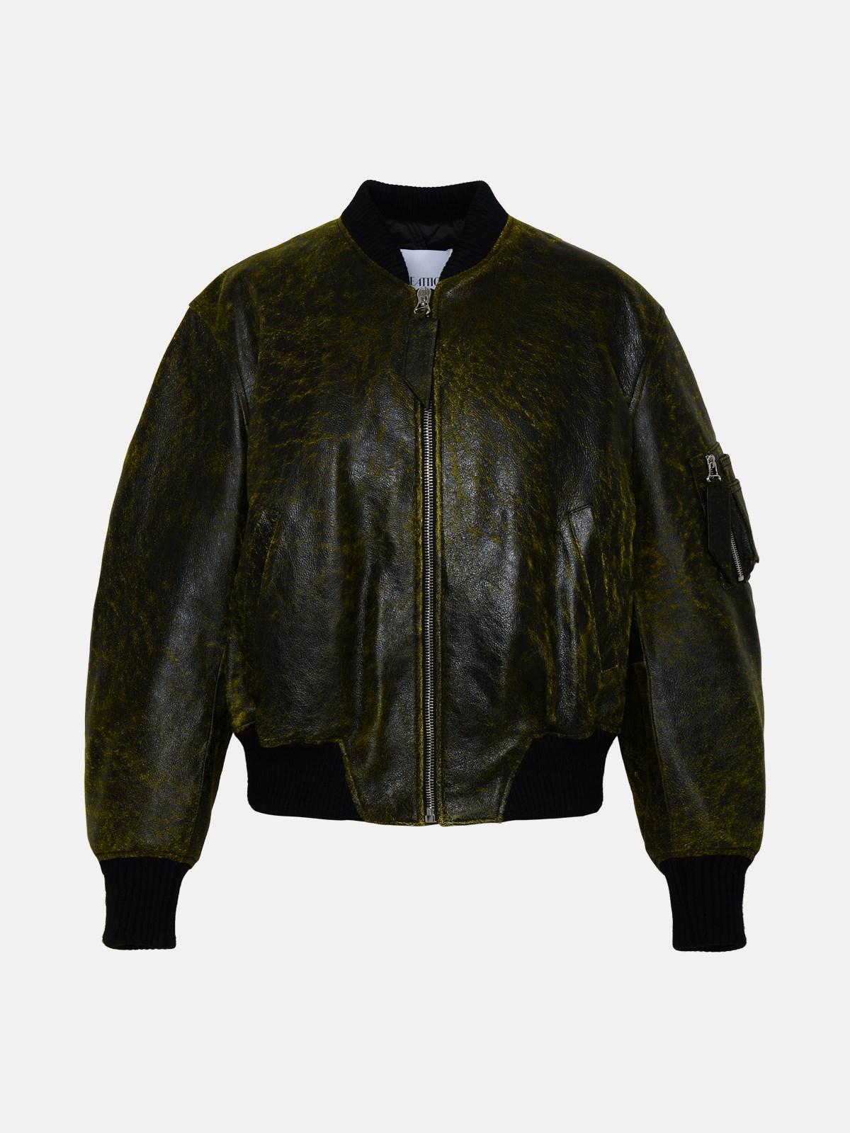 The Attico Green Leather Anja Bomber Jacket in Black | Lyst
