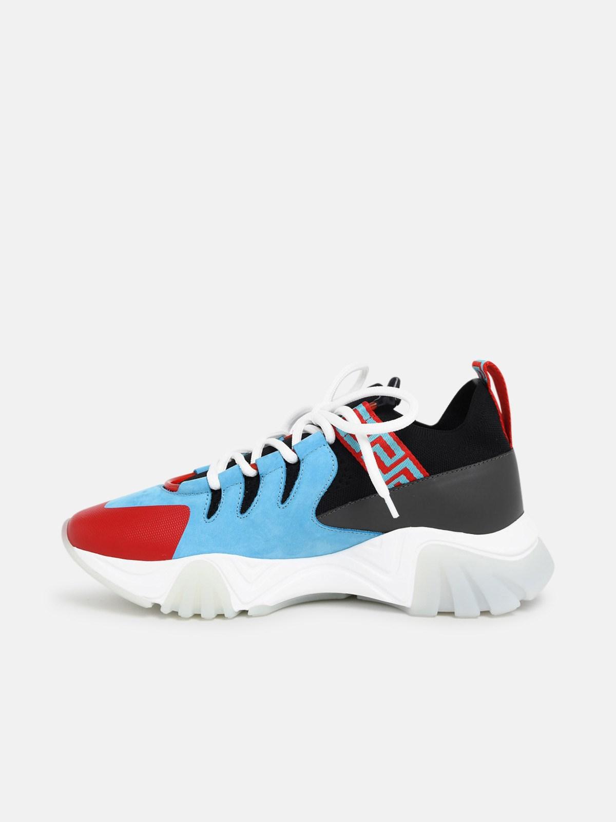 Versace Blue & Red Knit Squalo Sneakers for Men | Lyst