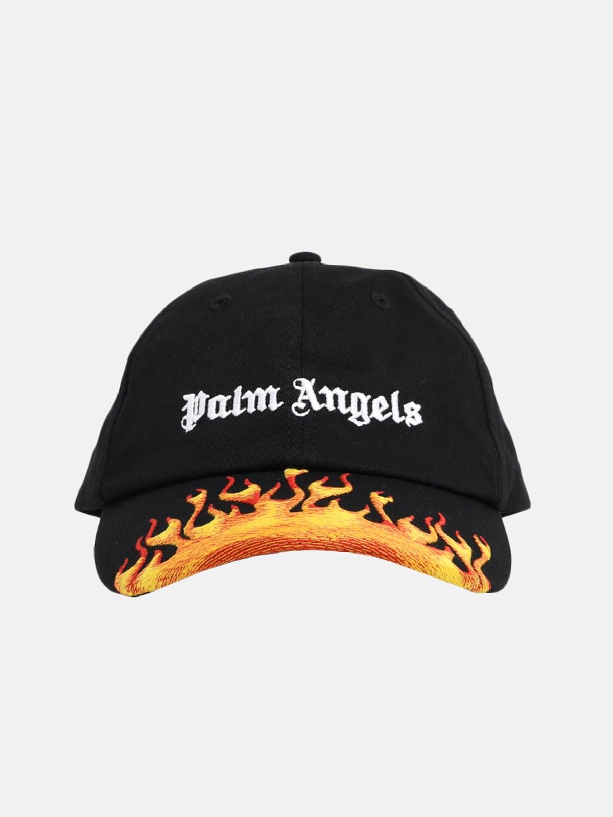 Palm Angels Cotton Flames Baseball Cap in Black,Yellow,Red (Black 
