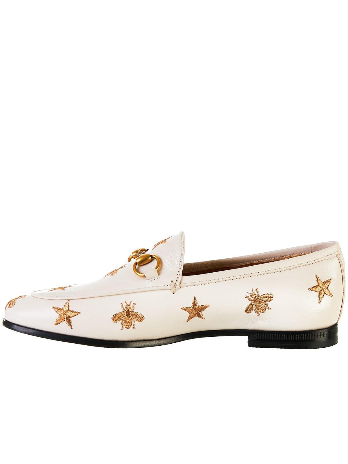 Gucci Jordaan Embroidered Leather Loafer in White Lyst