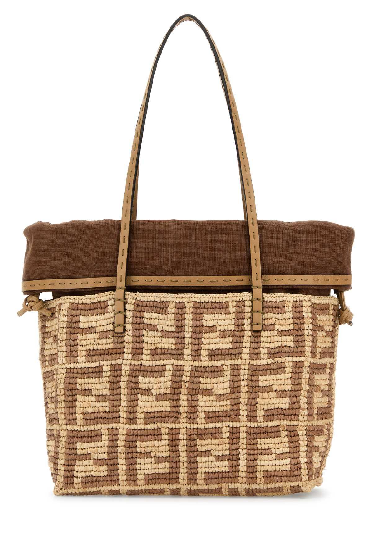 トートバッグ FENDI EMBROIDERED STRAW SMALL ROLL SHOPPING BAG Fendi Embroidered Straw Small Roll Shopping Bag in Natural