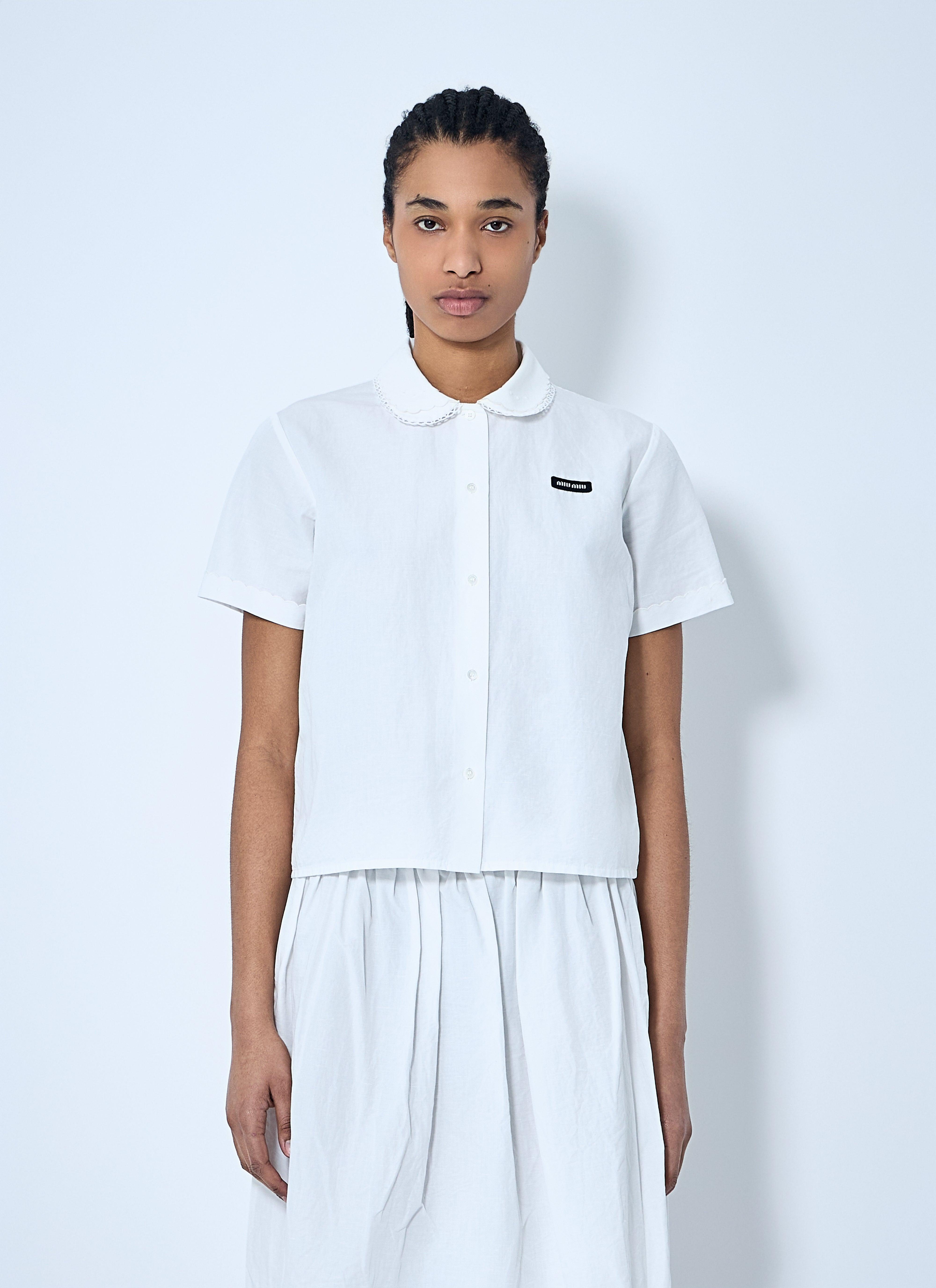 Miu Miu Logo Patch Shirt in White | Lyst