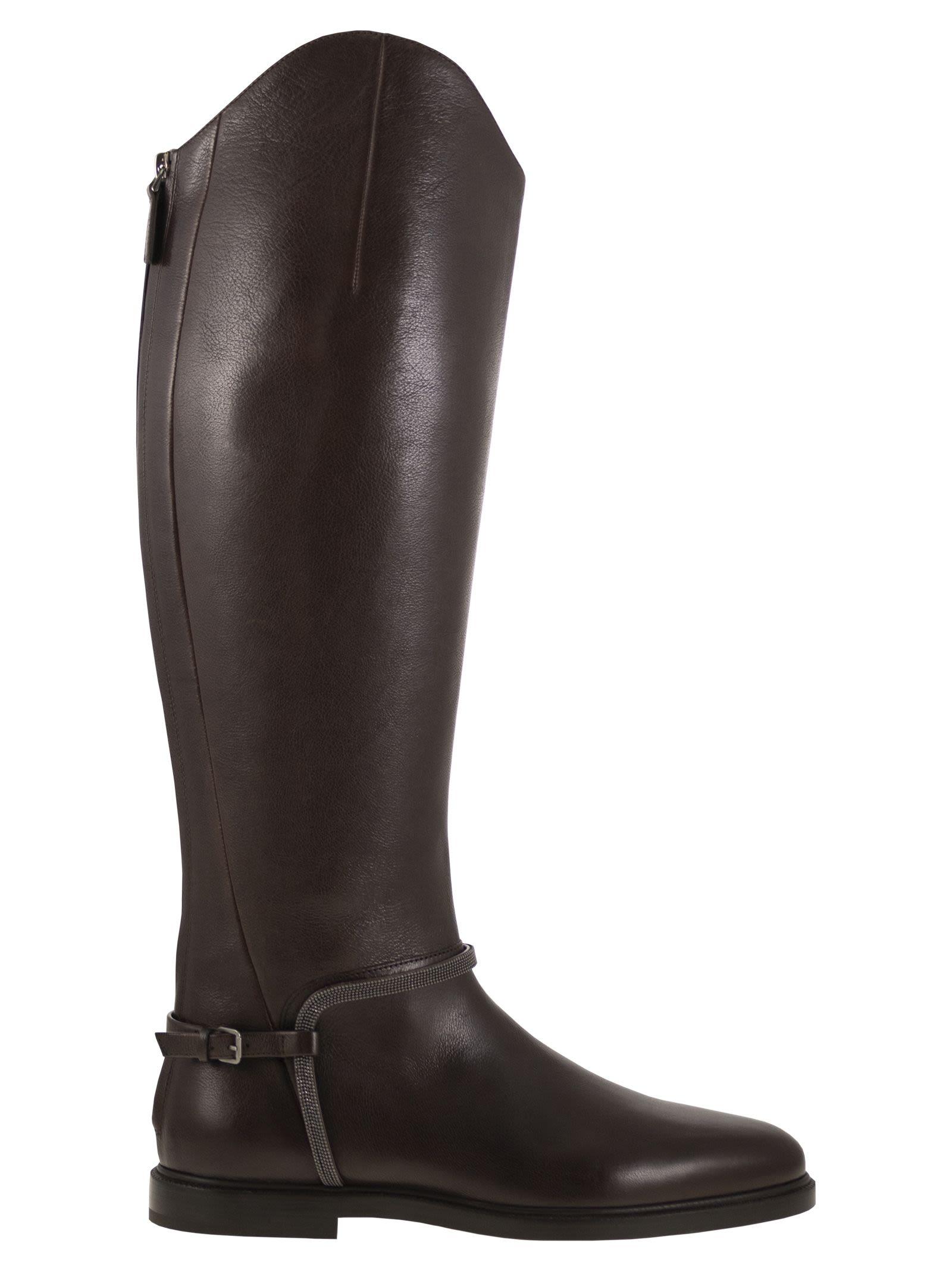 ロングブーツ BRUNELLO CUCINELLI BLACK LEATHER BOOTS Brunello Cucinelli Knee-high boots for Women | Online Sale