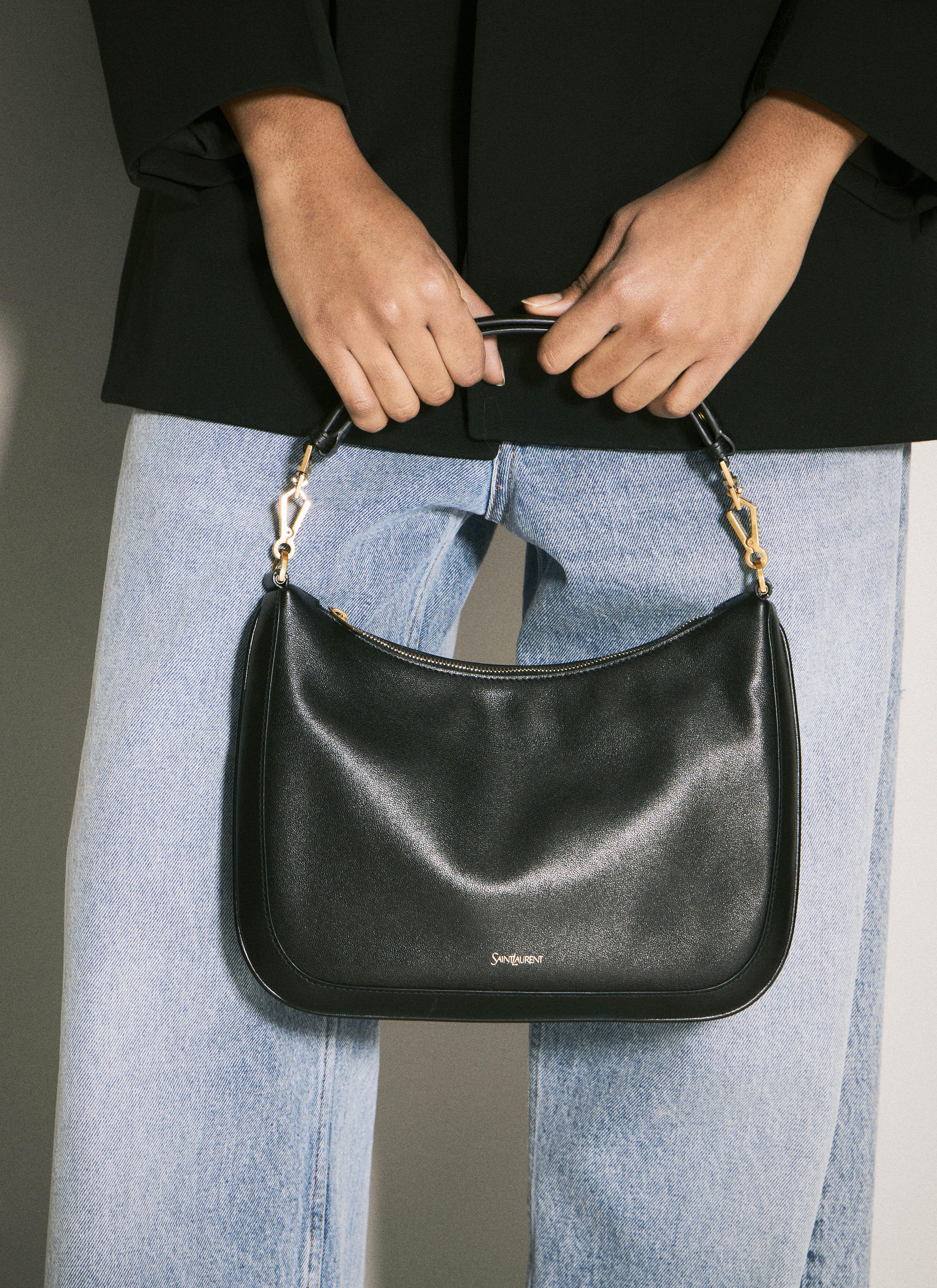 Saint Laurent Logo Print Shoulder Bag in Black | Lyst
