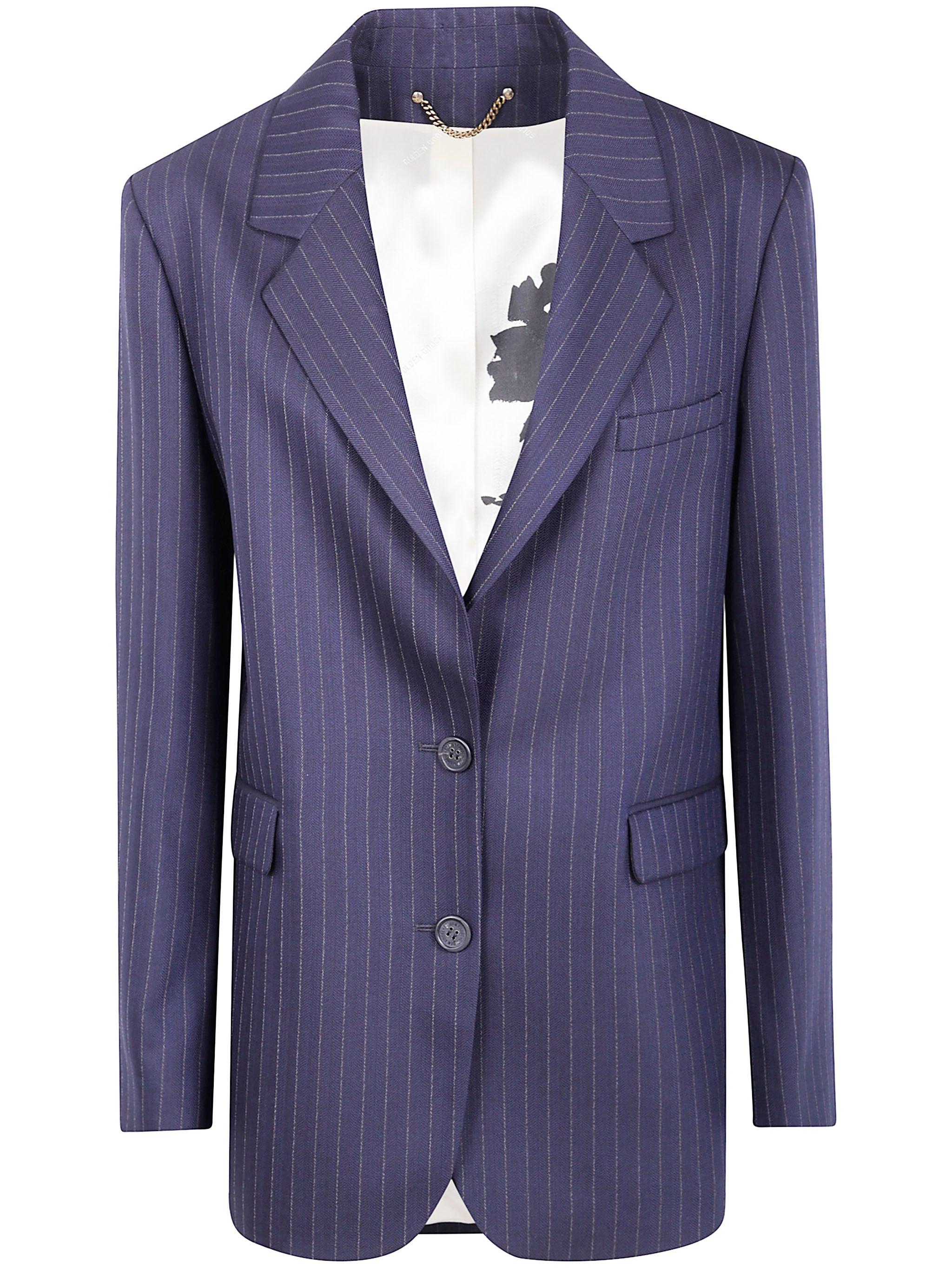 ジャケット Golden  Single-Breasted Pinstriped Jacket Golden Goose Golden Single Breasted Blazer Dark Blue