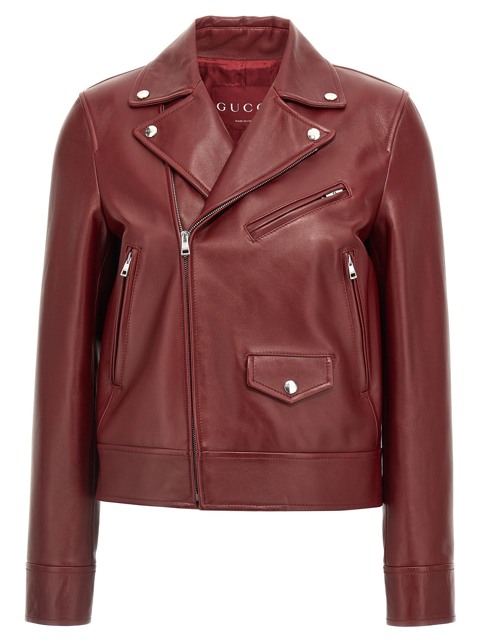 レザージャケット・コート Gucci Giacca In Pelle Gg Women's Gucci Leather jackets | Lyst