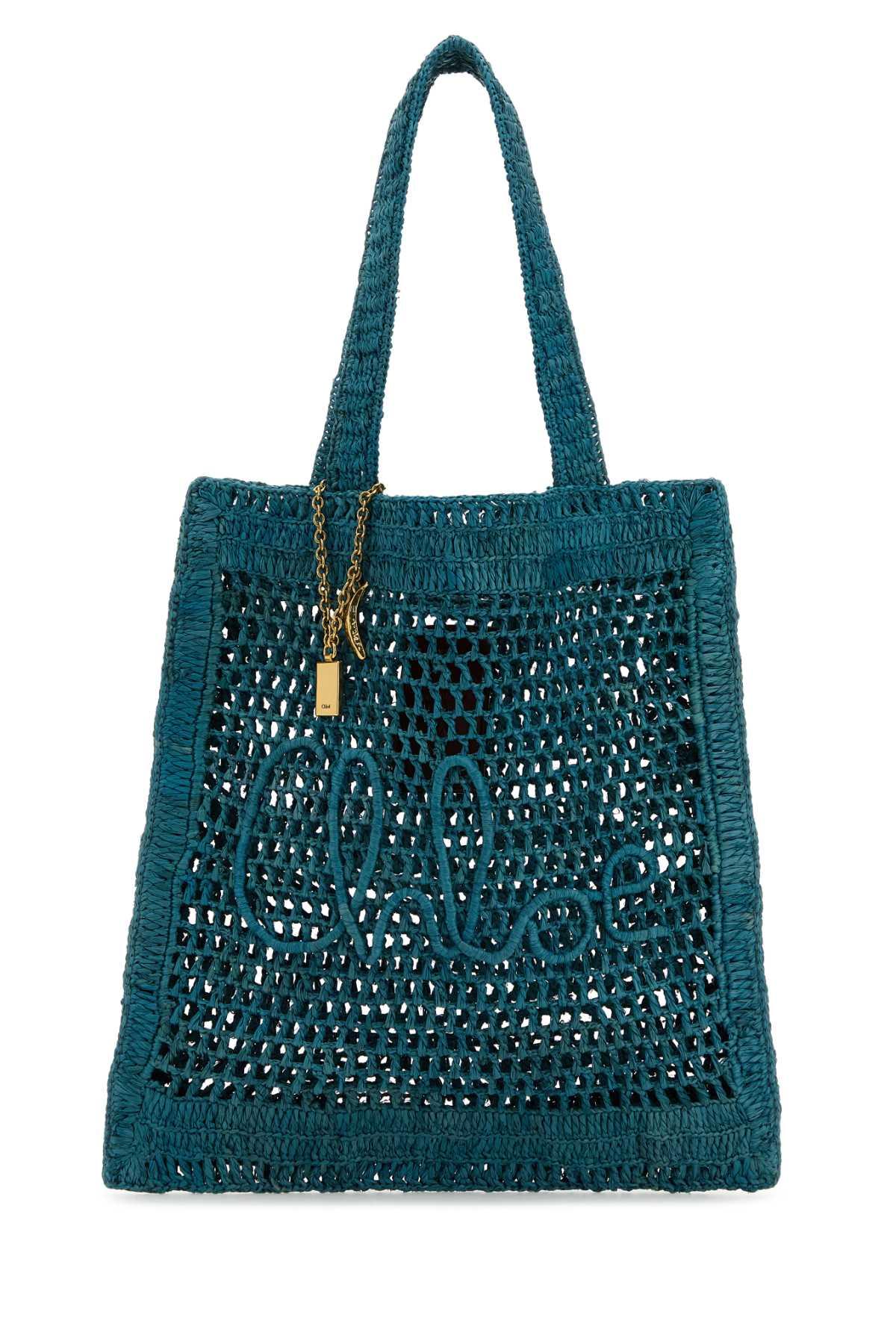トートバッグ CHLOE Cerulean Blue Raffia Estate Banana Shopping Bag Chloé S901 in Blue | Lyst