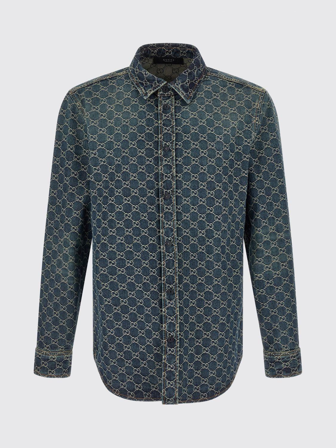 chinese dress ladies GUCCI - Long Sleeve Shirt - Blue - Size 42 - Round Collar - Collar Contrast
