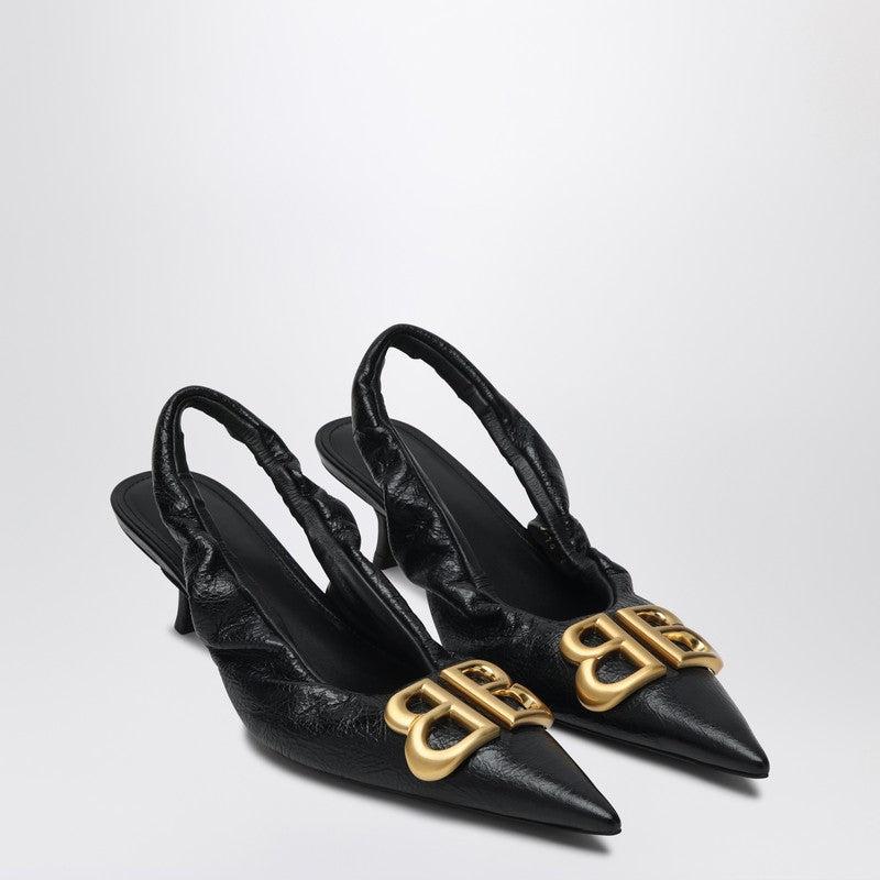 Balenciaga Monaco Slingback With Logo in Black | Lyst
