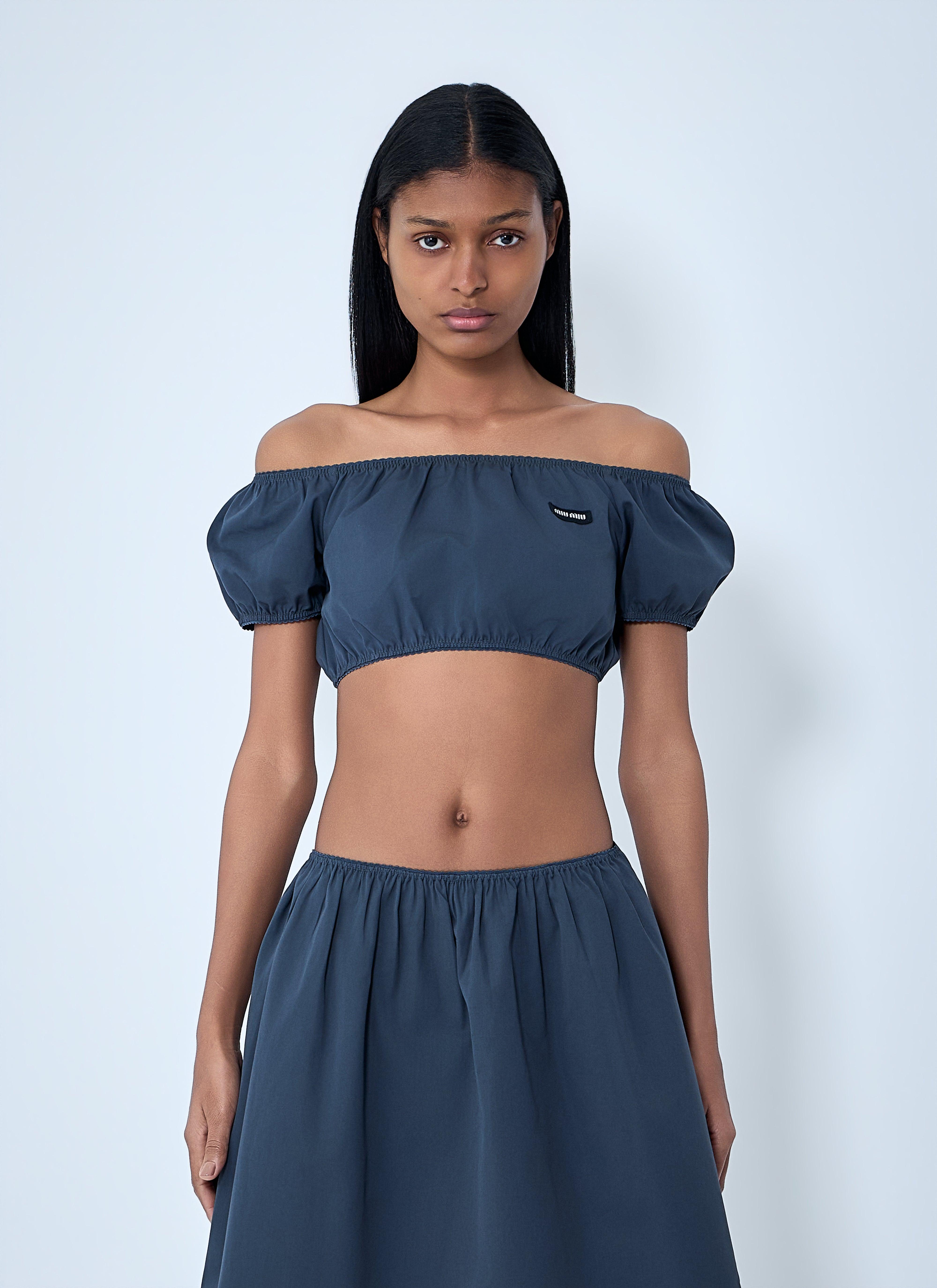 Miu Miu Off-Shoulder Crop Top in Blue | Lyst