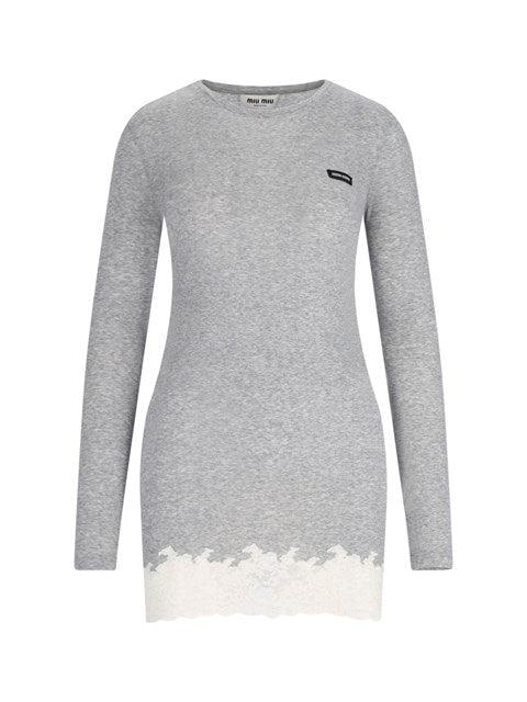 Miu Miu Long Sleeve Mini Dress in Gray | Lyst