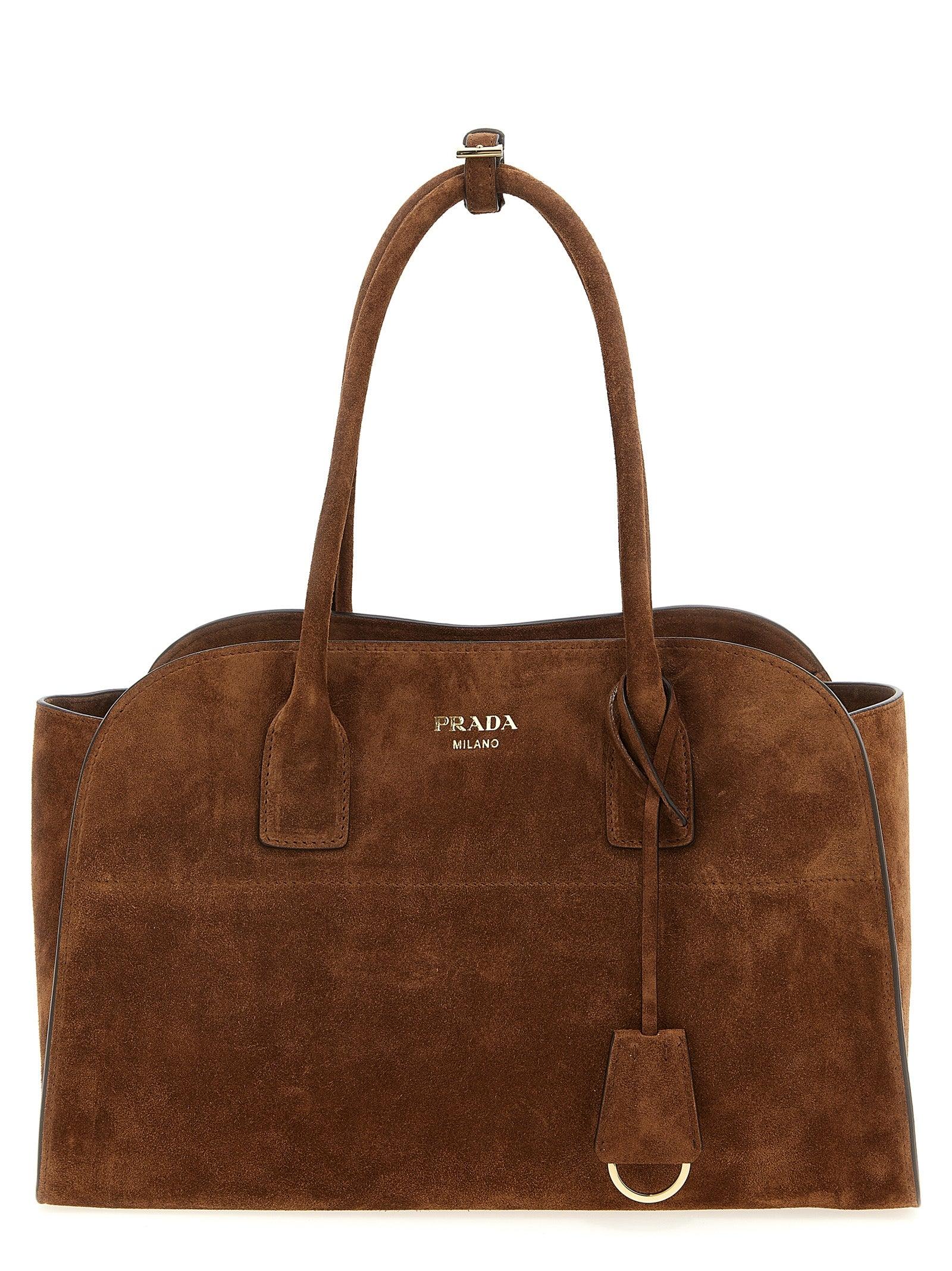 トートバッグ PRADA Large suede shopping bag Prada Large Suede Shopping Bag in Brown | Lyst