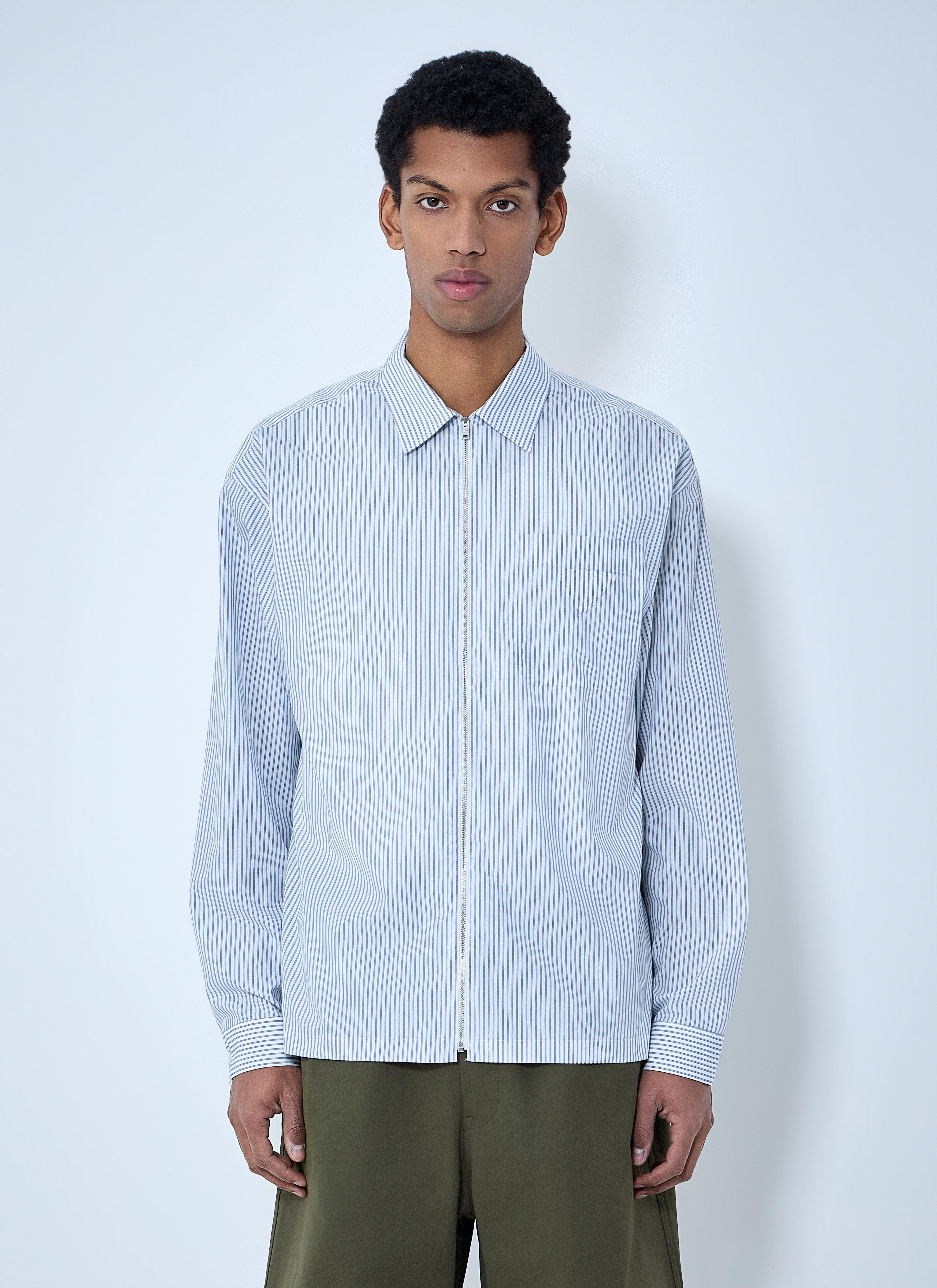 Prada Zip-Front Stripe Shirt in Blue for Men | Lyst