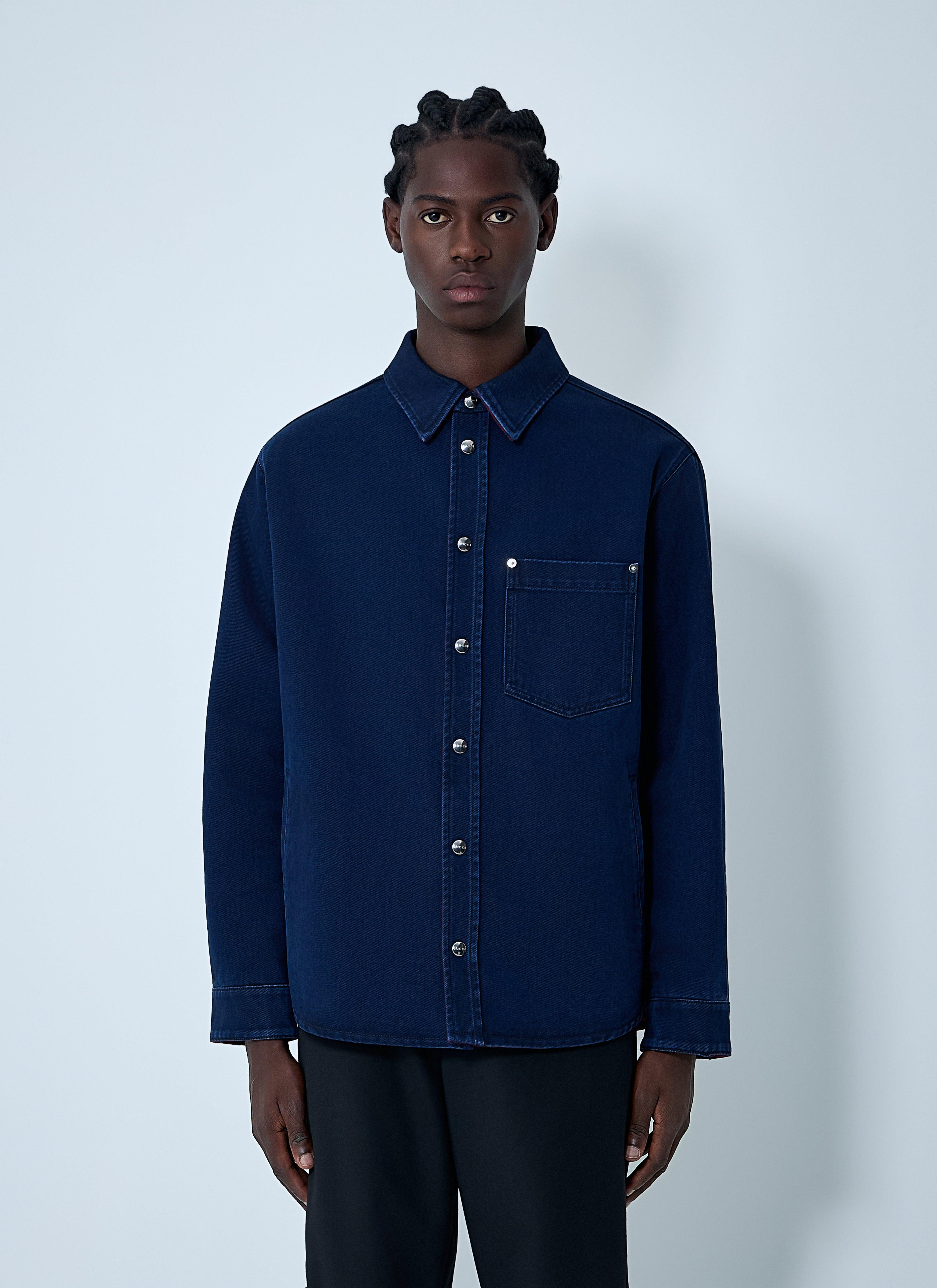 gucci blue dress shirt GUCCI GG Supreme Oxford Cotton Shirt, Size 15++, Blue