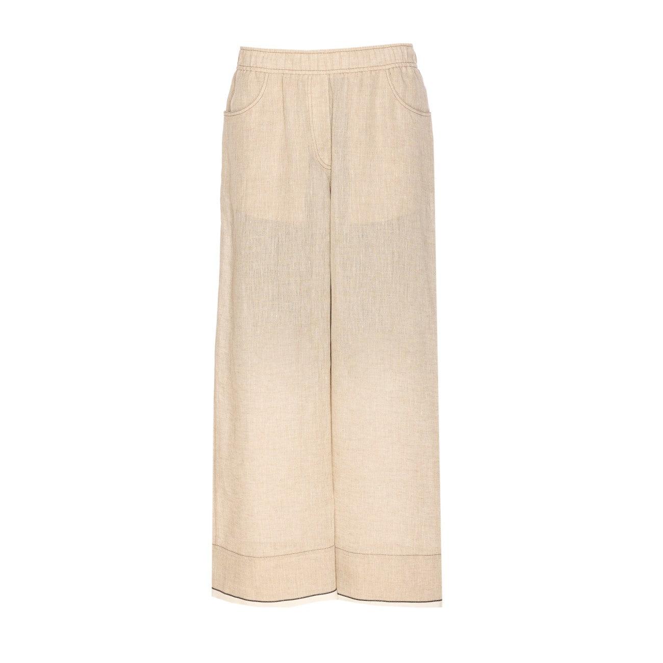 パンツ BRUNELLO CUCINELLI Baggy Crop linen trousers with shiny cuff Brunello Cucinelli Baggy Crop Linen Trouser with Shiny Cuffs