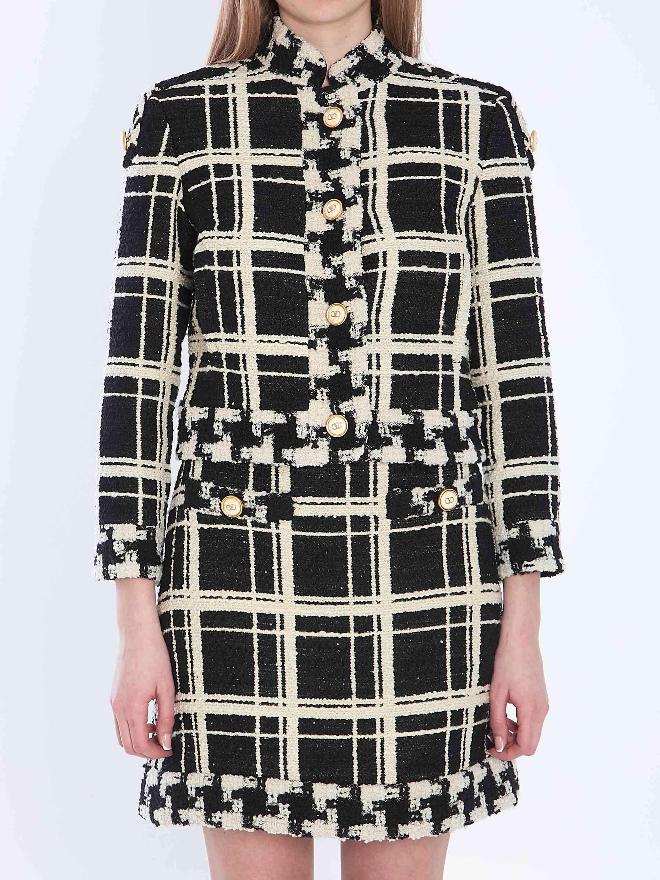 ジャケット Valentino Garavani Macro Check Tweed Caban Caban In Macro Check Tweed for Woman in Black/ivory