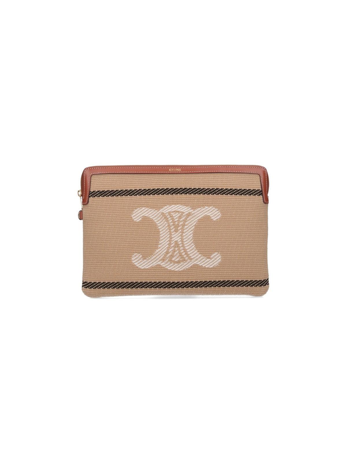 Celine Triomphe Logo Pouch in Natural Lyst