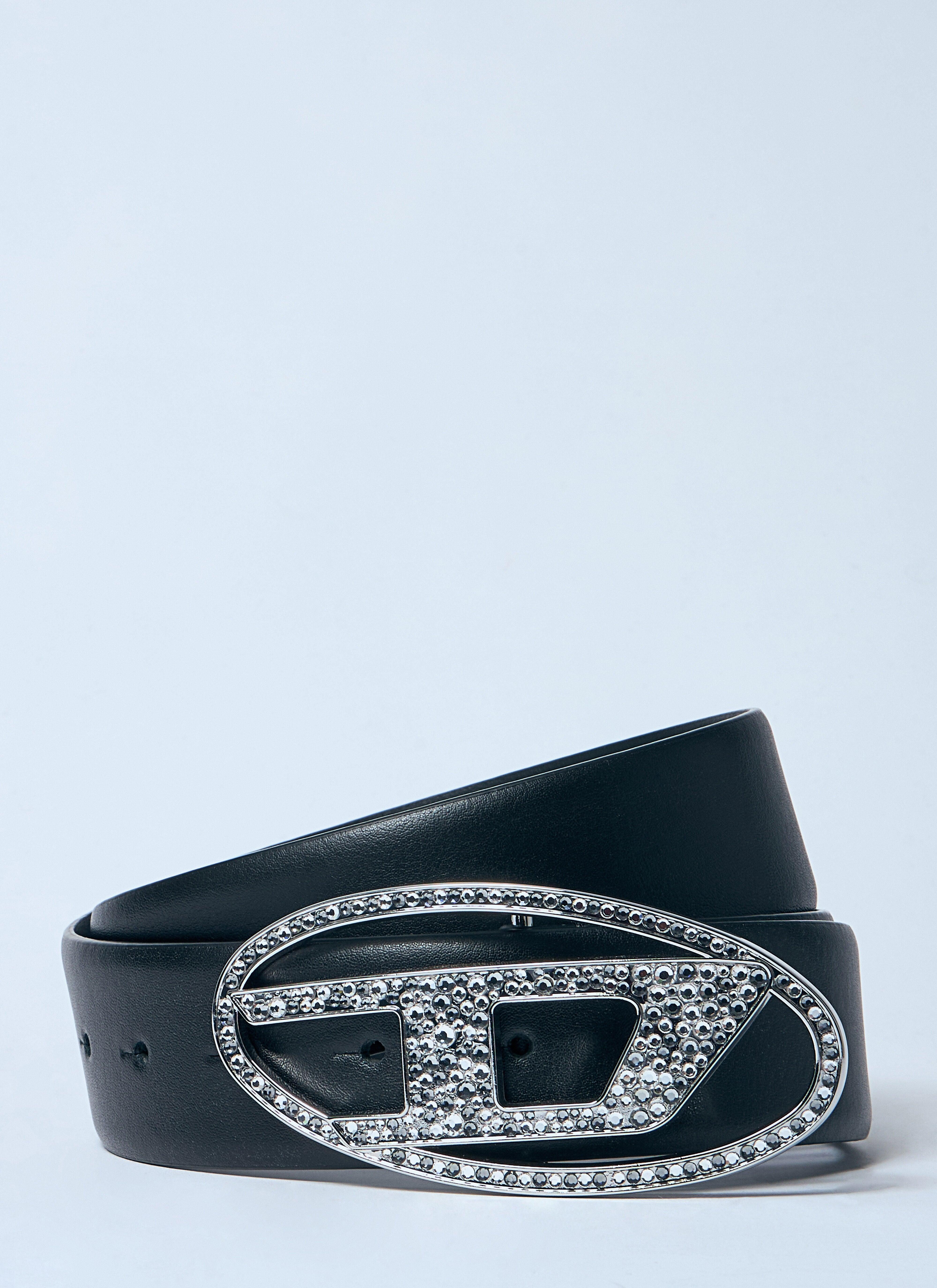 DIESEL B-1dr Strass 20 ブラックベルト Women's 1.9cm slim leather belt with crystal buckle | Black