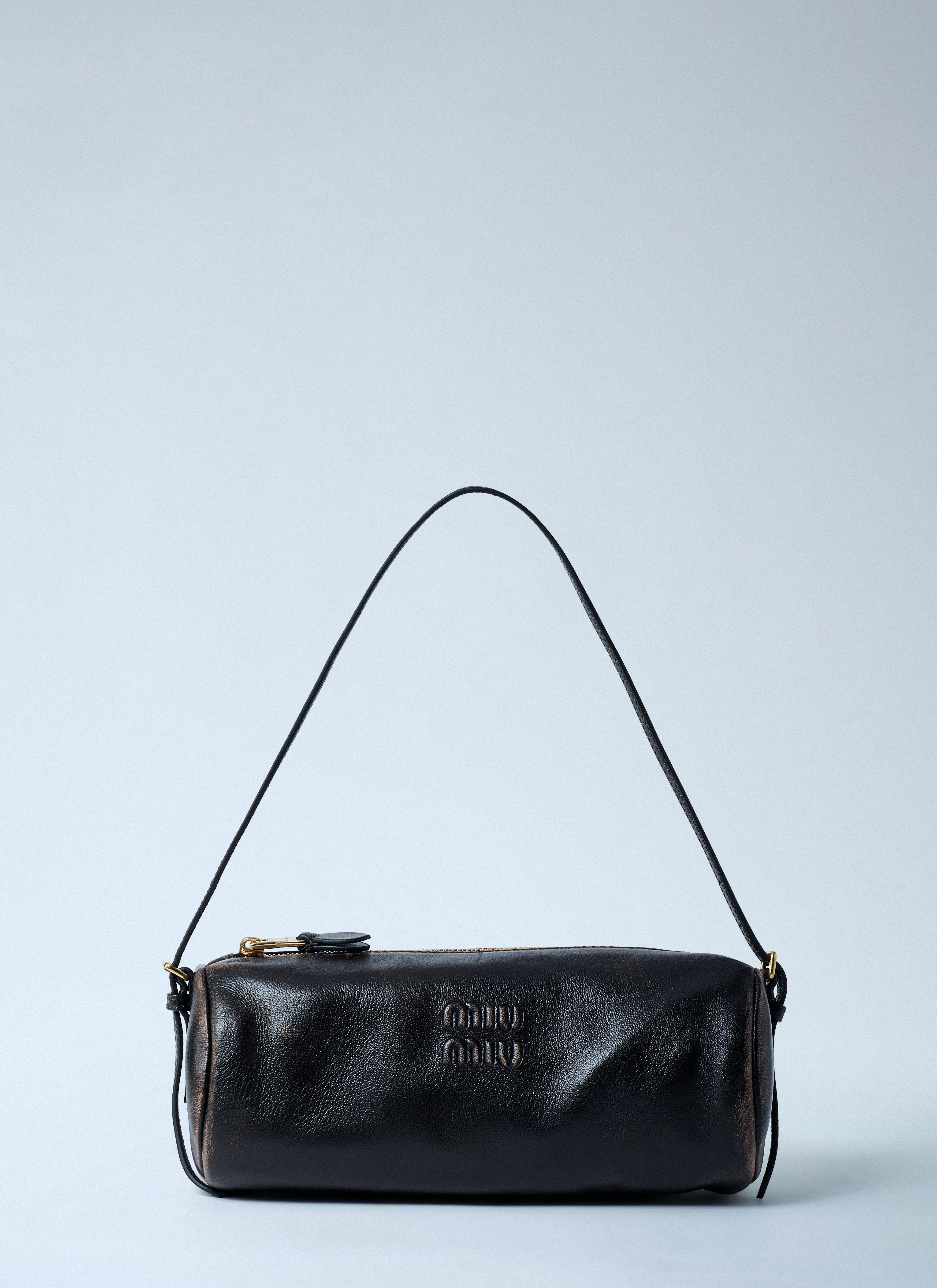 Miu Miu Leather Logo Motif Shoulder Bag in Gray | Lyst