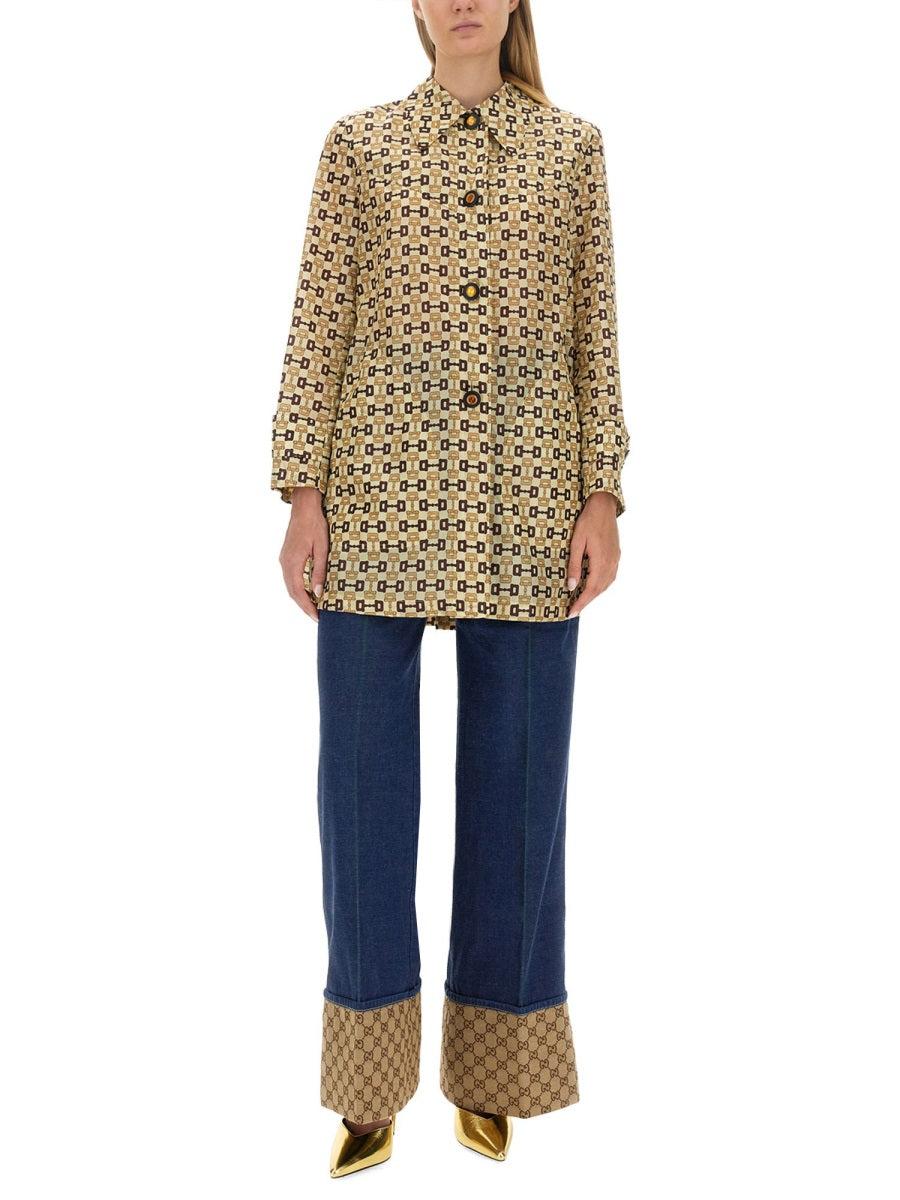 【関税&送料込】Gucci Gucci Horsebit Print Nylon Overcoat Gucci Horsebit Print Coat in Natural | Lyst