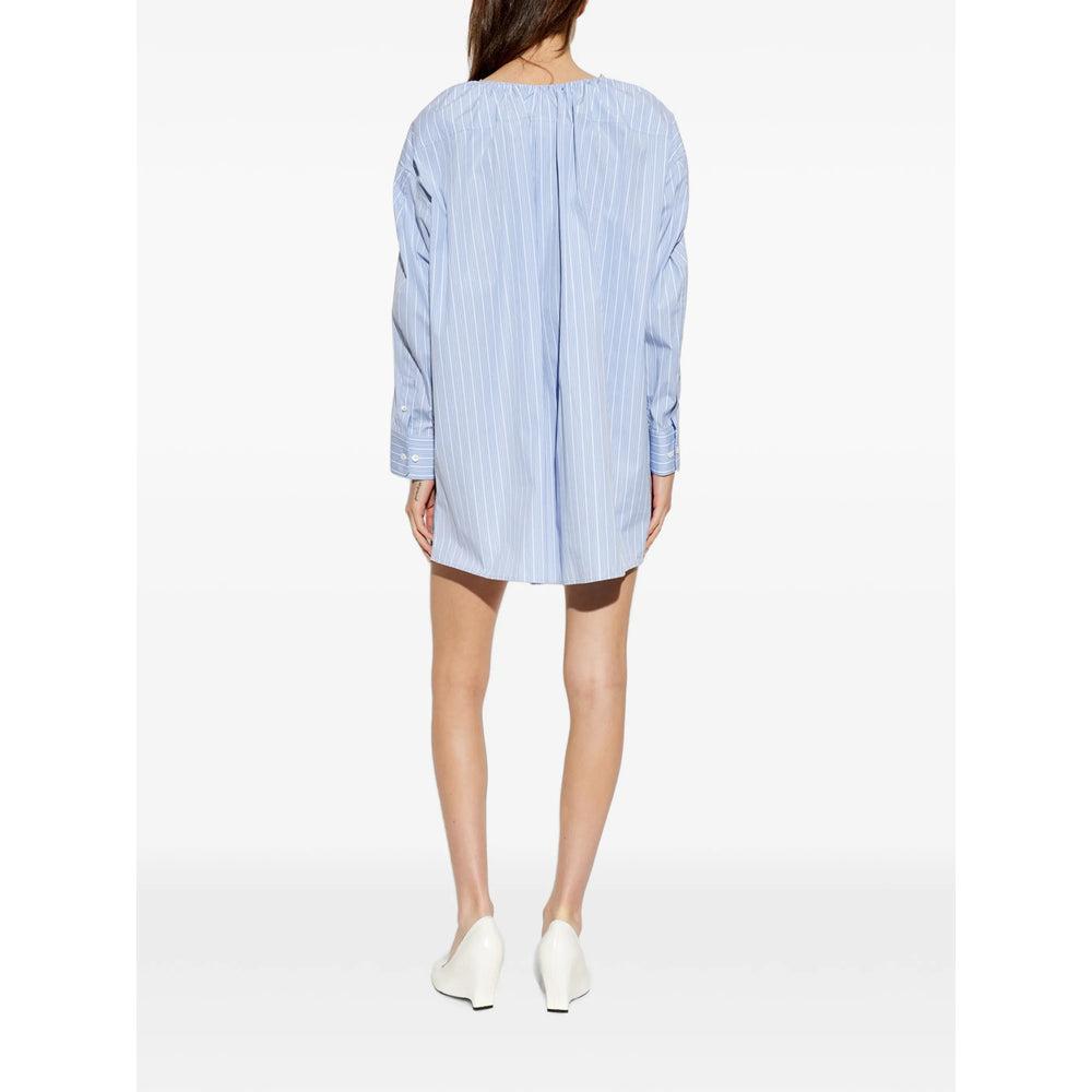 alexander wang wrap front off the shoulder shirt dress Alexander Wang Wrap Front Off The Shoulder Shirt Dress In Blue - Oxford Stripe