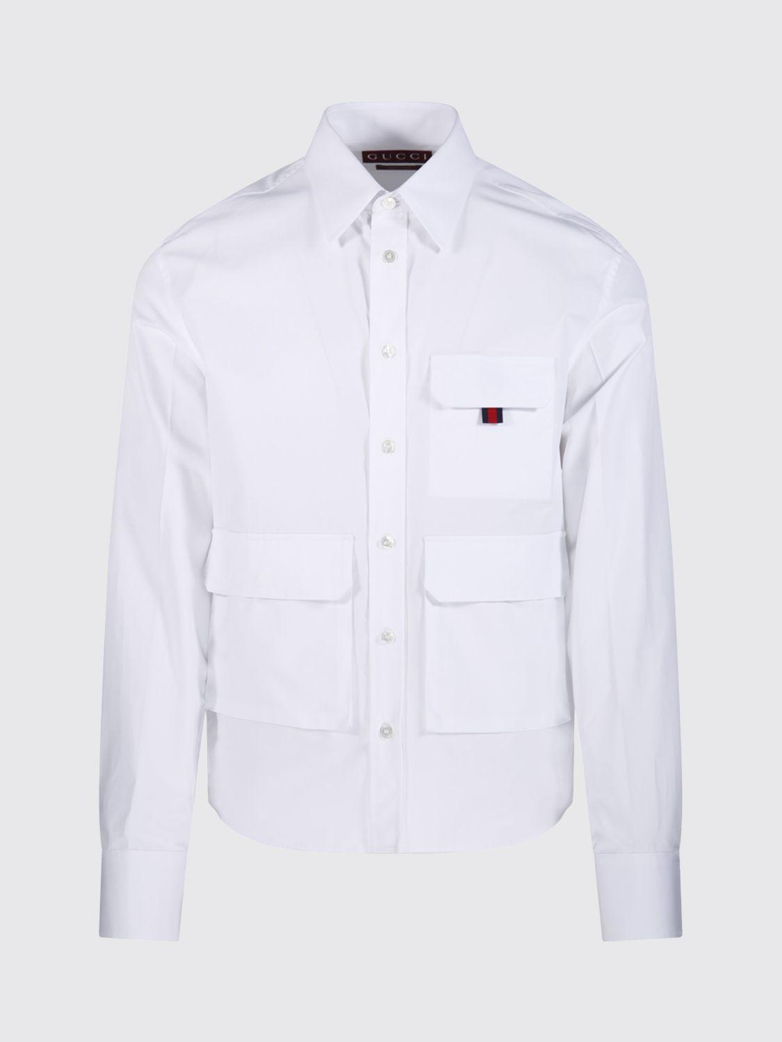 gucci men's white dress shirt GUCCI Striped Cotton Poplin Shirt, Size 17++, White