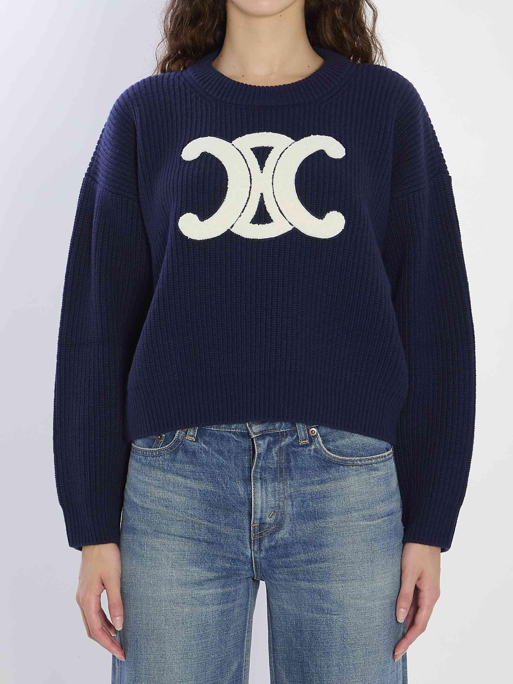 Tシャツ・カットソー CELINE | Vareuse sweater in ribbed wool and cashmere triomphe hooded sweater in cashmere wool - NAVY | CELINE
