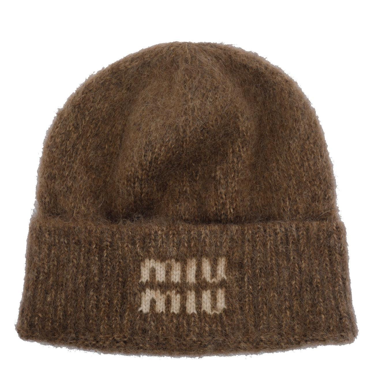 MIU MIU ロゴ カシミヤビーニー Miu Miu Logo Beanie in Brown | Lyst
