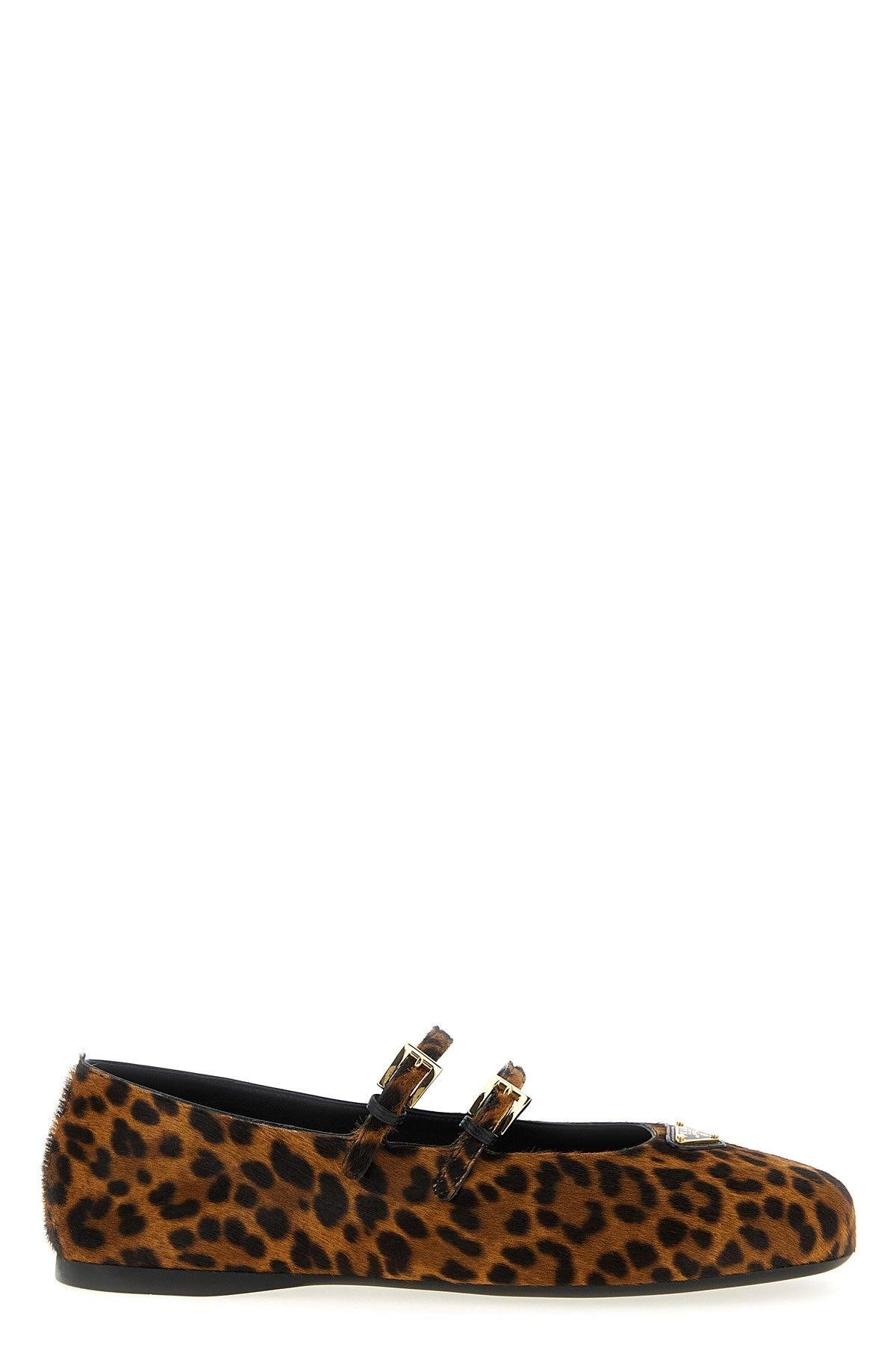 フラットシューズ [PRADA] Double strap ballet flats Logo leather-trimmed mesh ballet flats in black - Prada