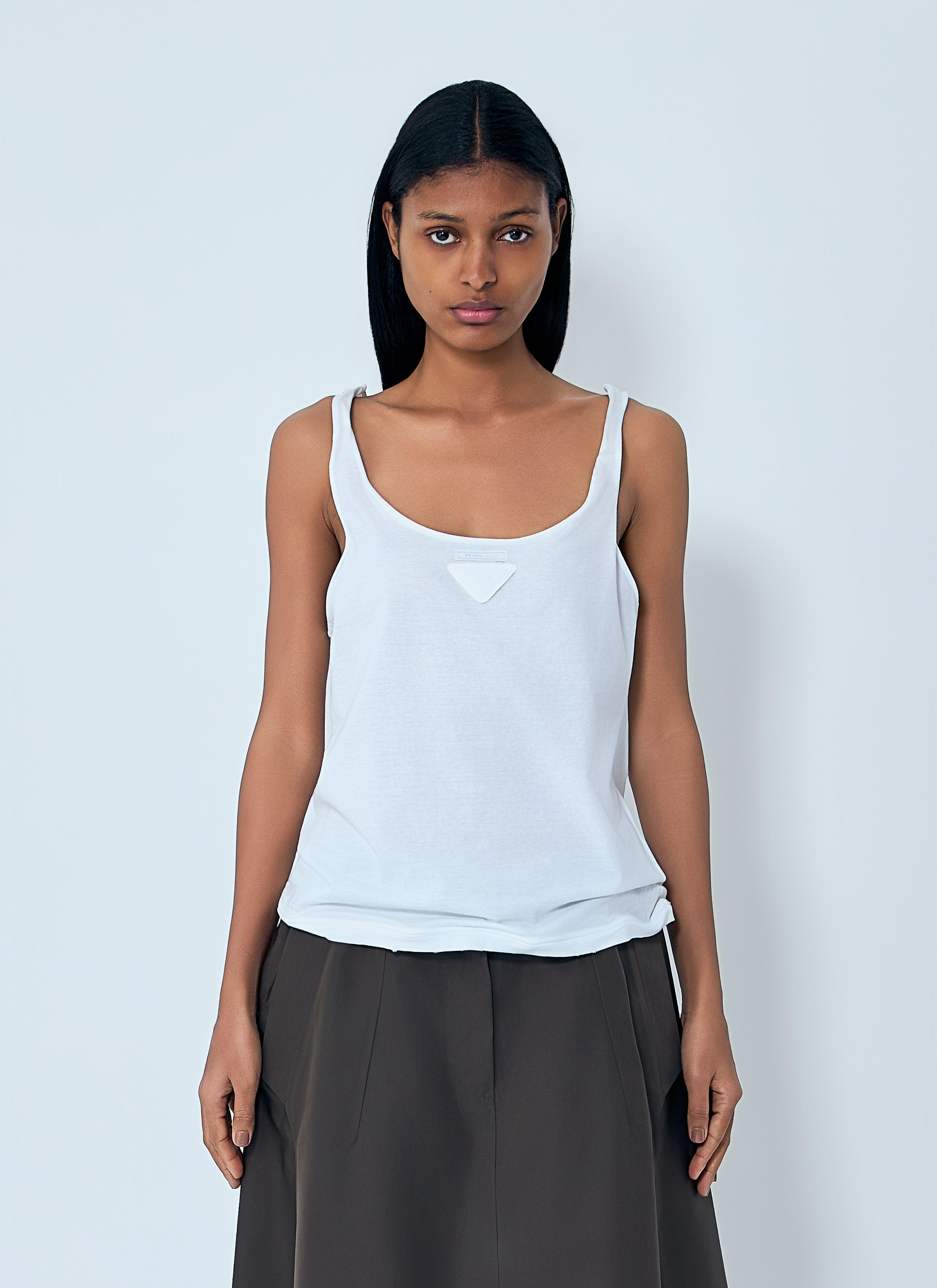 PRADA ジャージートップ ホワイト Prada Jersey Tank Top in White | Lyst