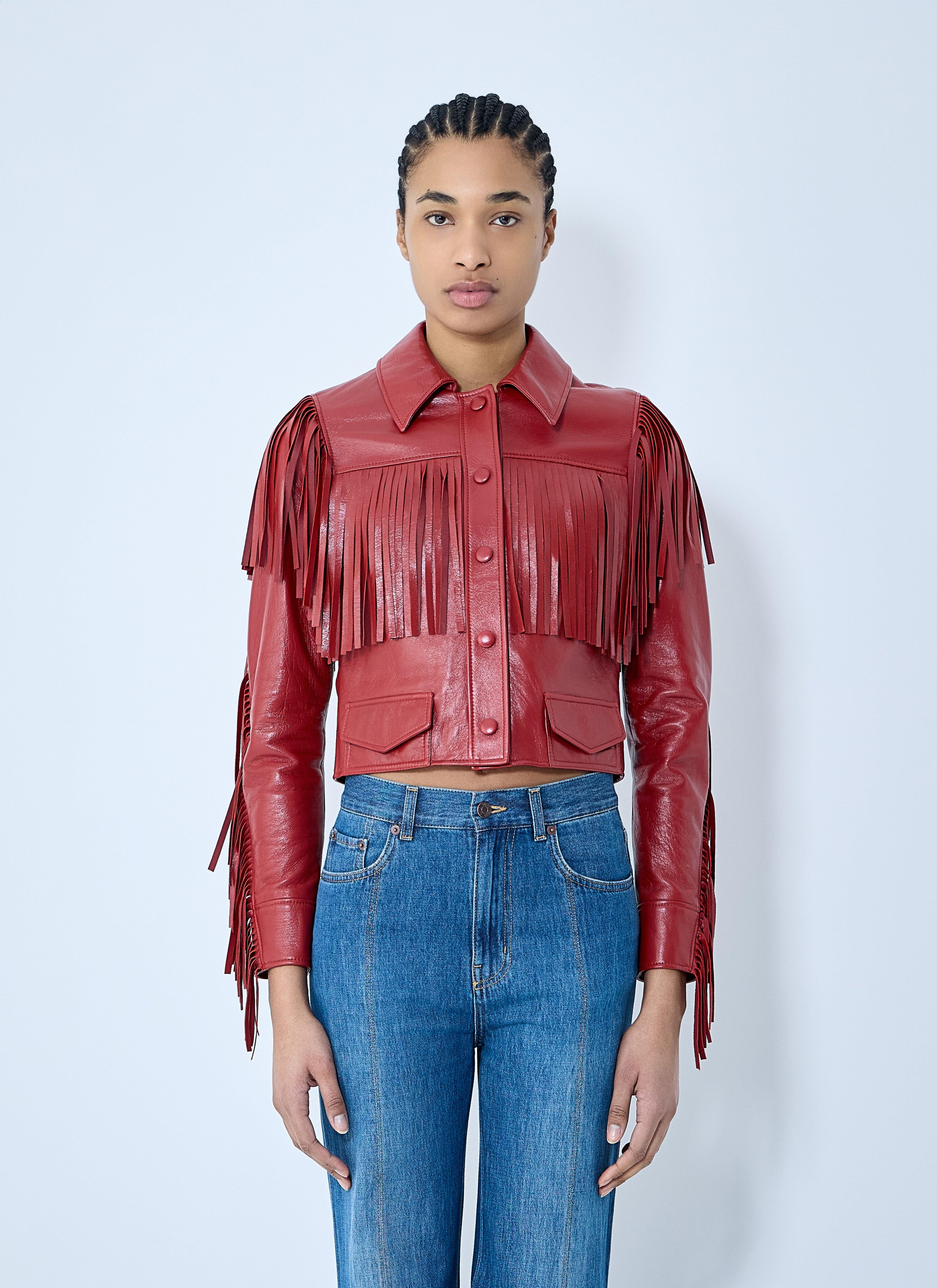 Chloé Chloã Fringed Leather Jacket in Red | Lyst