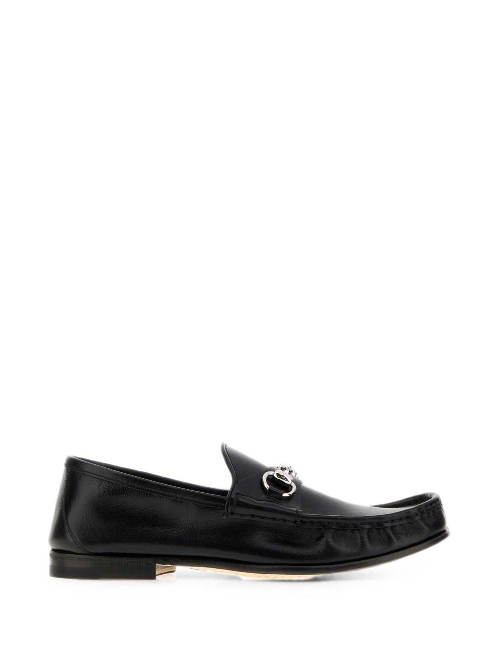 Gucci Black Slip-On Loafers with Multicolor Embroidered Logo Gucci Black Leather Embroidered Slip On Loafers Size 38  main image 4