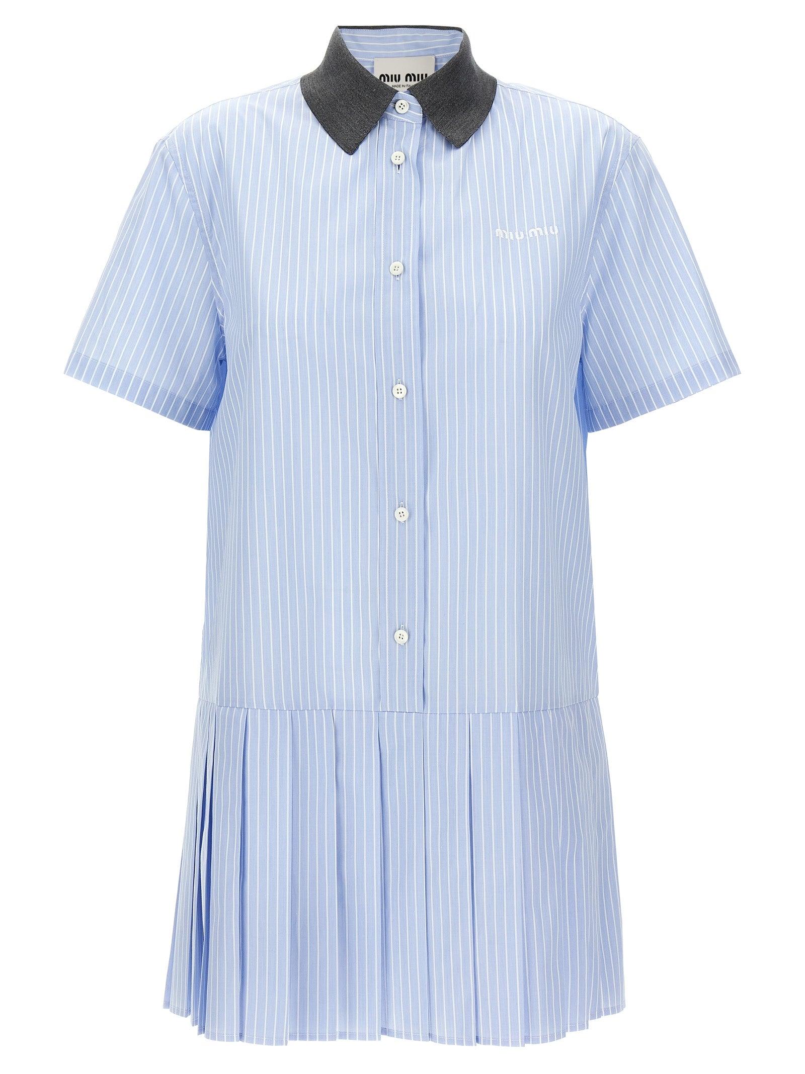 スカート MIU MIU Mini chemisier dress Light Blue Miu Miu Light/ Striped Mini Chemisier Dress in Blue | Lyst