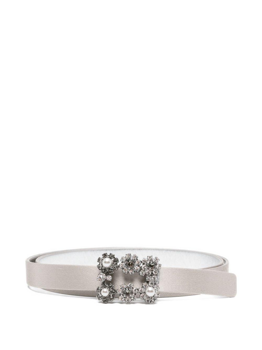 ベルト ROGER VIVIER FLOWER STRASS BUCKLE SATIN BELT Roger vivier Natural Flower Strass Buckle Satin Point Toe