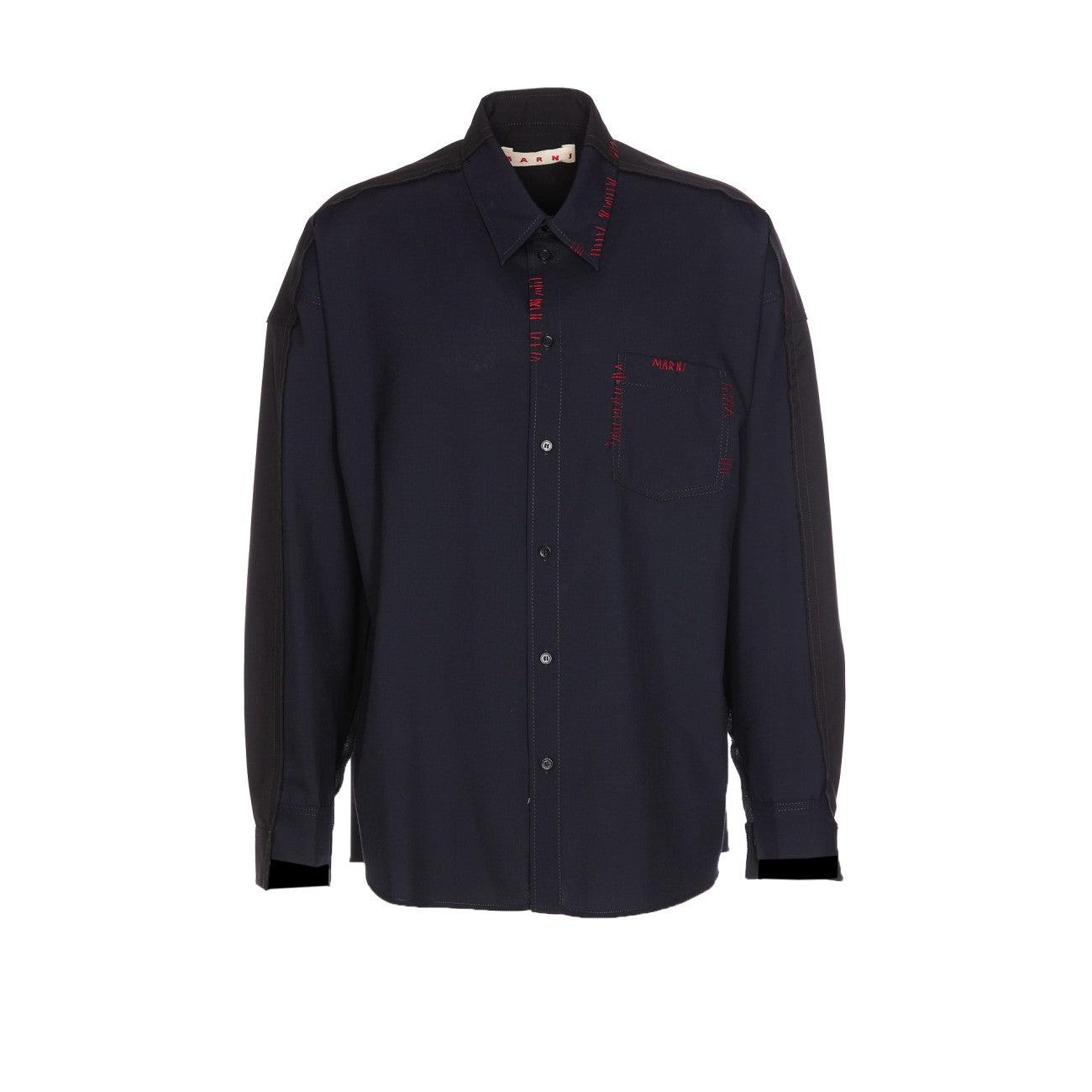 MARNI STITCHING BACK WOOLシャツ Marni Stitching Back Contrasting Wool Shirt in Blue for Men