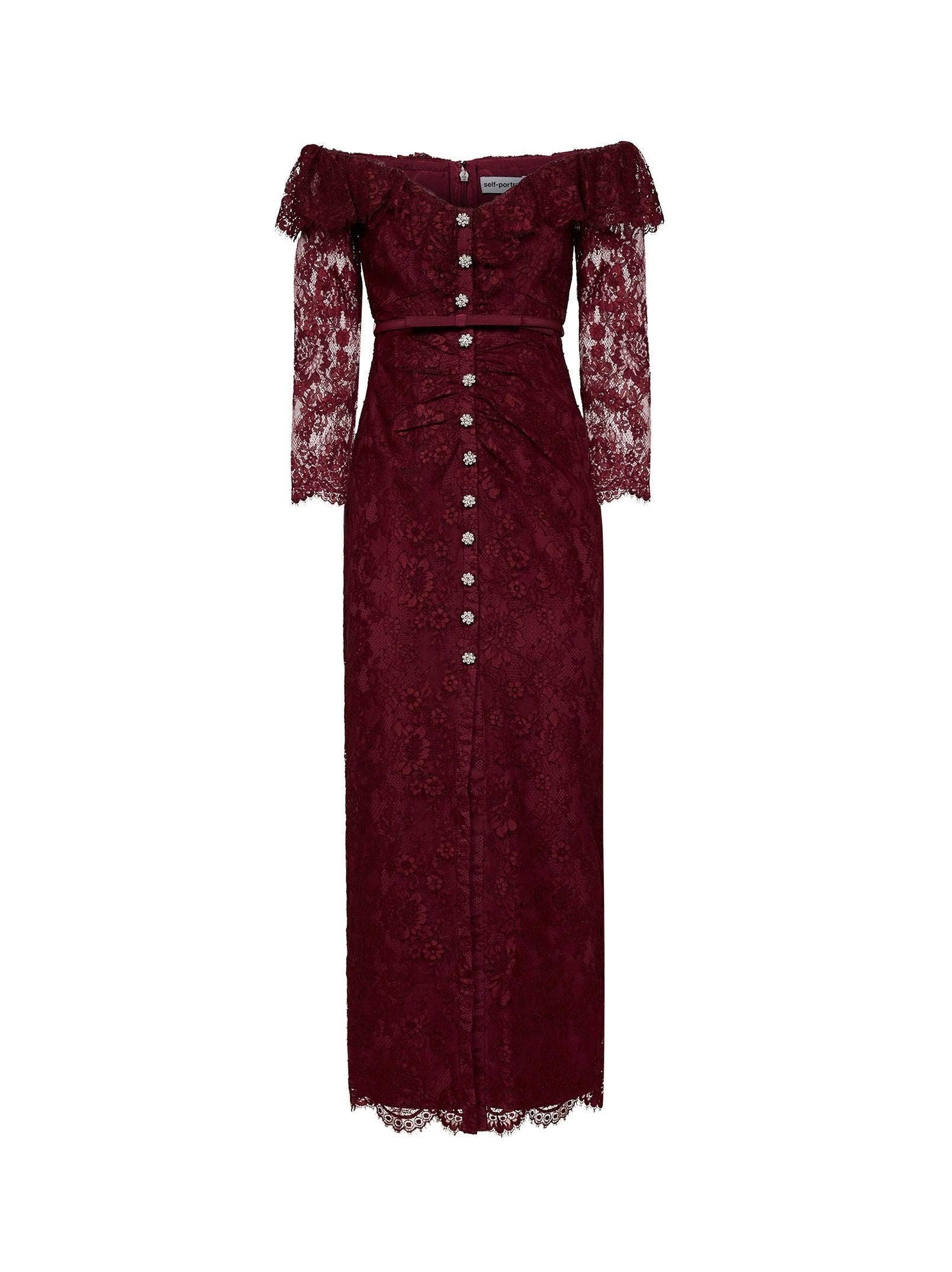 self portrait red embroidered maxi dress Red Fil Coupe Maxi Dress – self-portrait