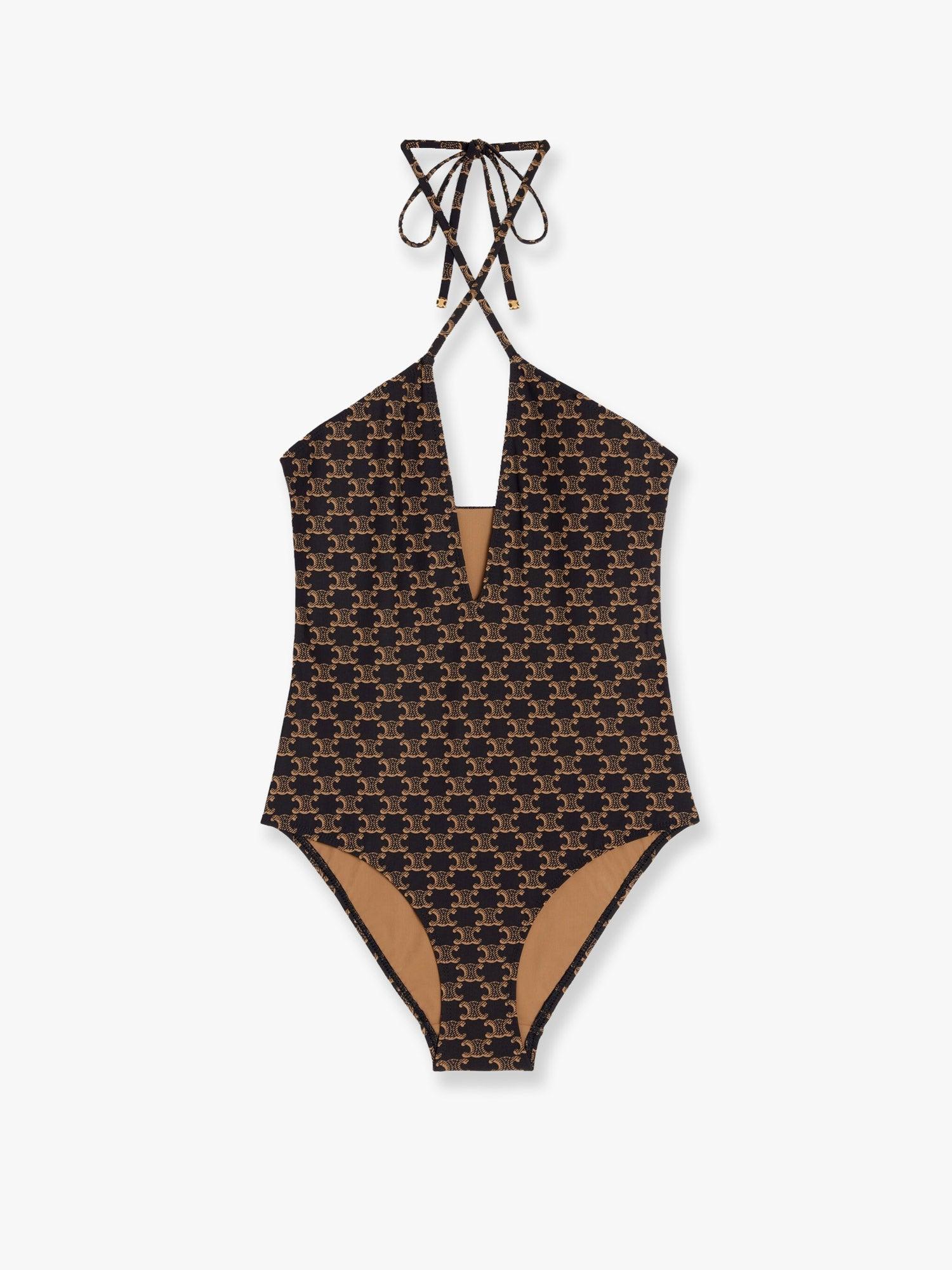 ワンピース水着 CELINE Bikini slip with Triomphe print Marrone CELINE Celine Bikini Slip With Triomphe Print