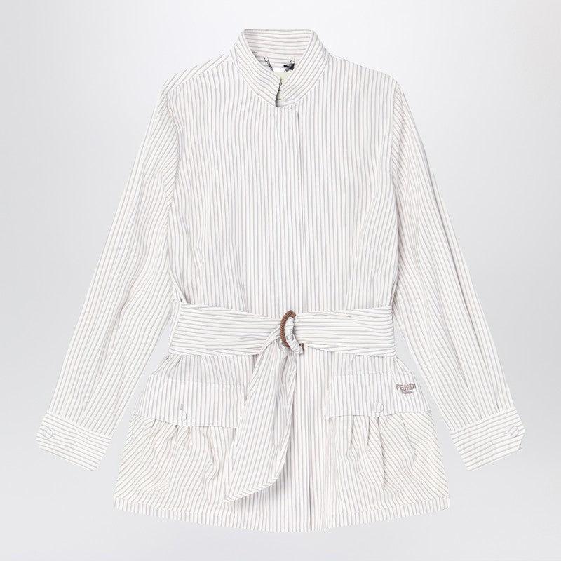 ジャケット FENDI White striped cotton and silk blouson Fendi Striped Cotton And Silk Blouson in White | Lyst