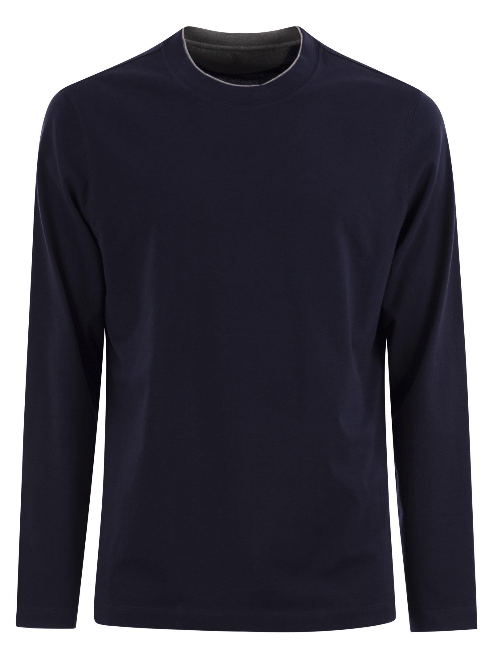 Tシャツ・カットソー Brunello Cucinelli Fitted Black Long-Sleeved Top Brunello Cucinelli Men's Silk-Cotton Long Sleeve T-Shirt