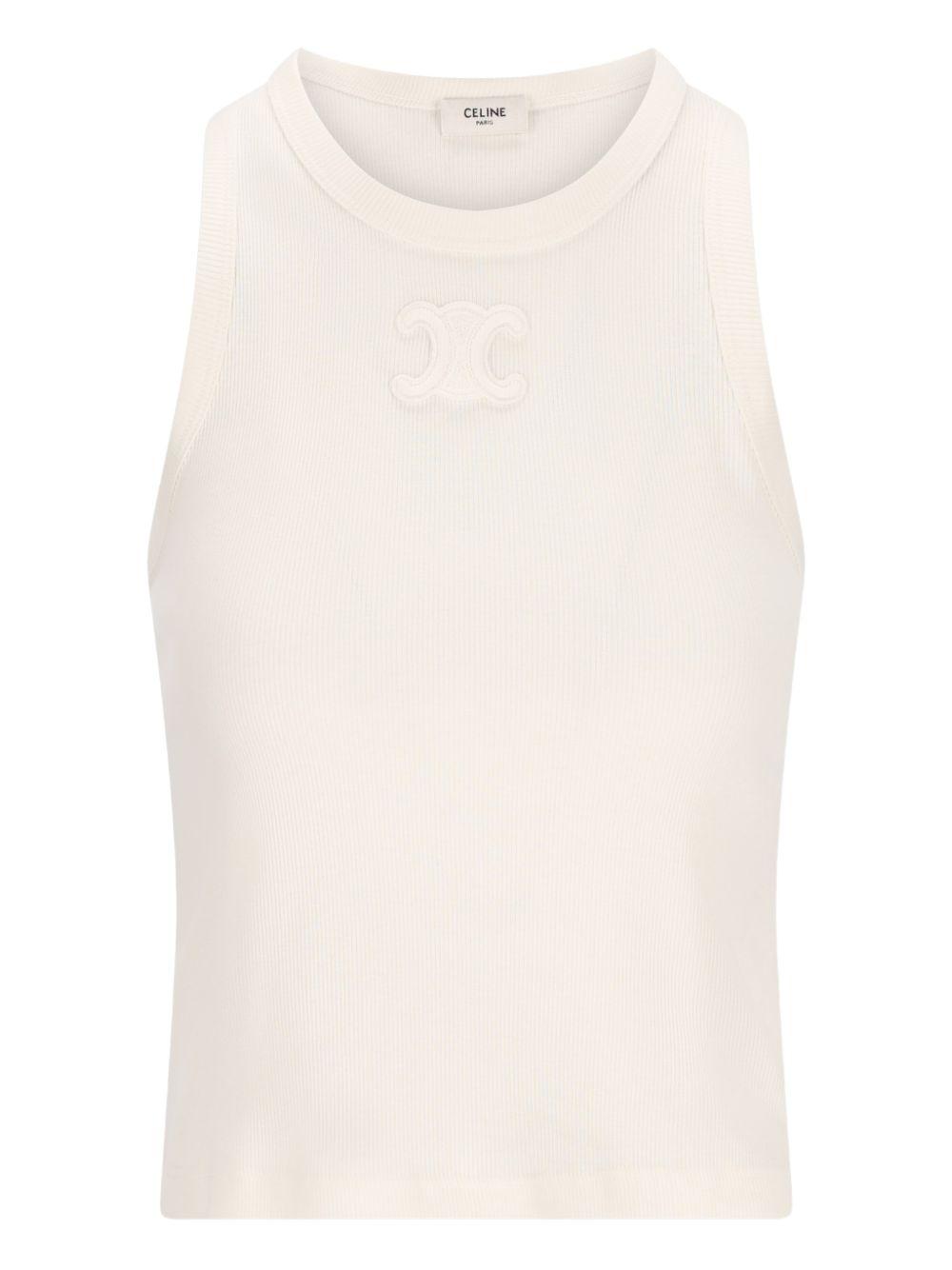 Celine Triomphe Cotton Tank Top in White | Lyst