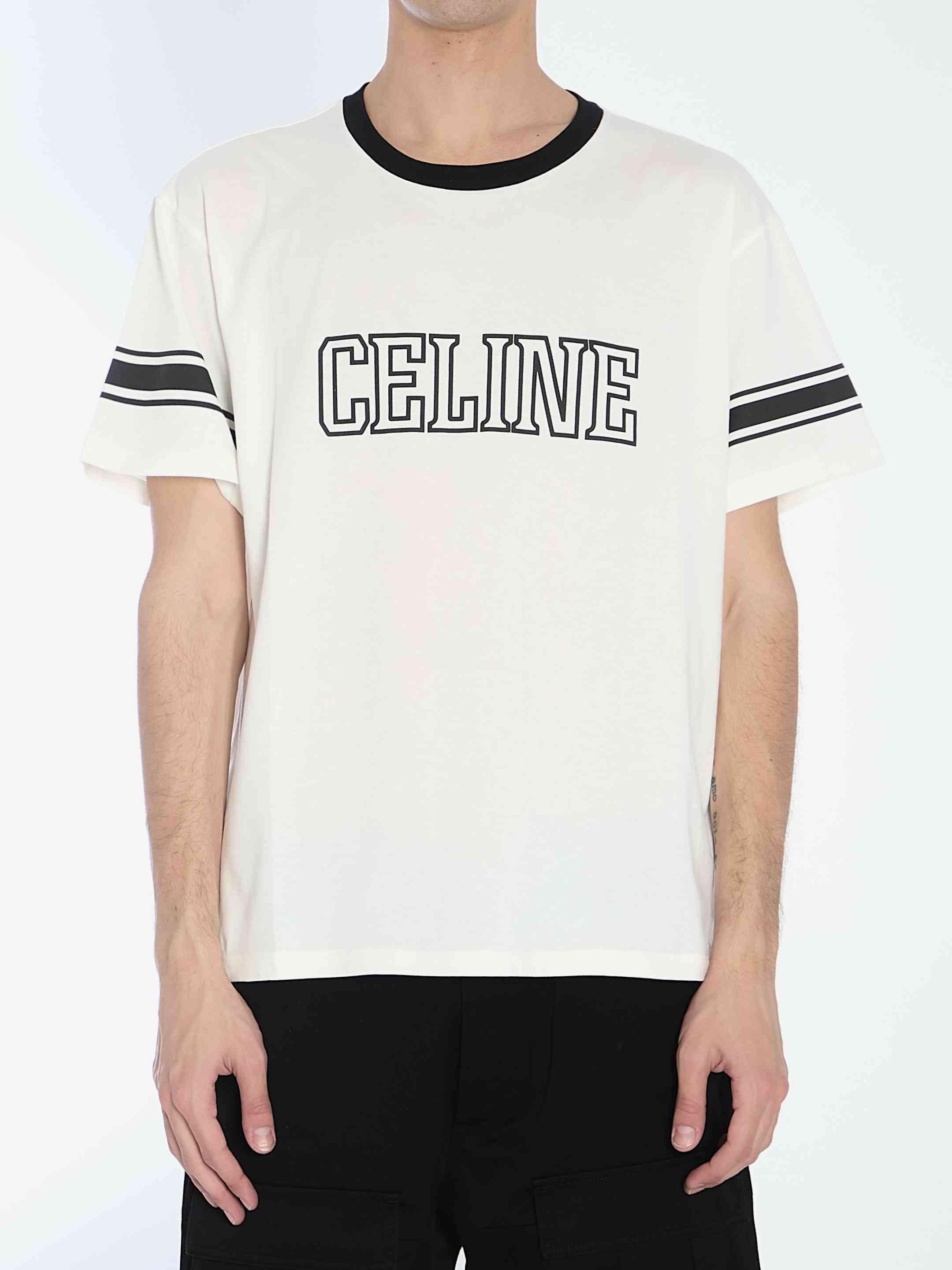 CELINE｜SHORT-SLEEVED ROUND NECK T-SHIRTS (LOOSE WAVE T- Used Celine logo short sleeve T-SHIRT/TOPS S-4/6 / SHORT