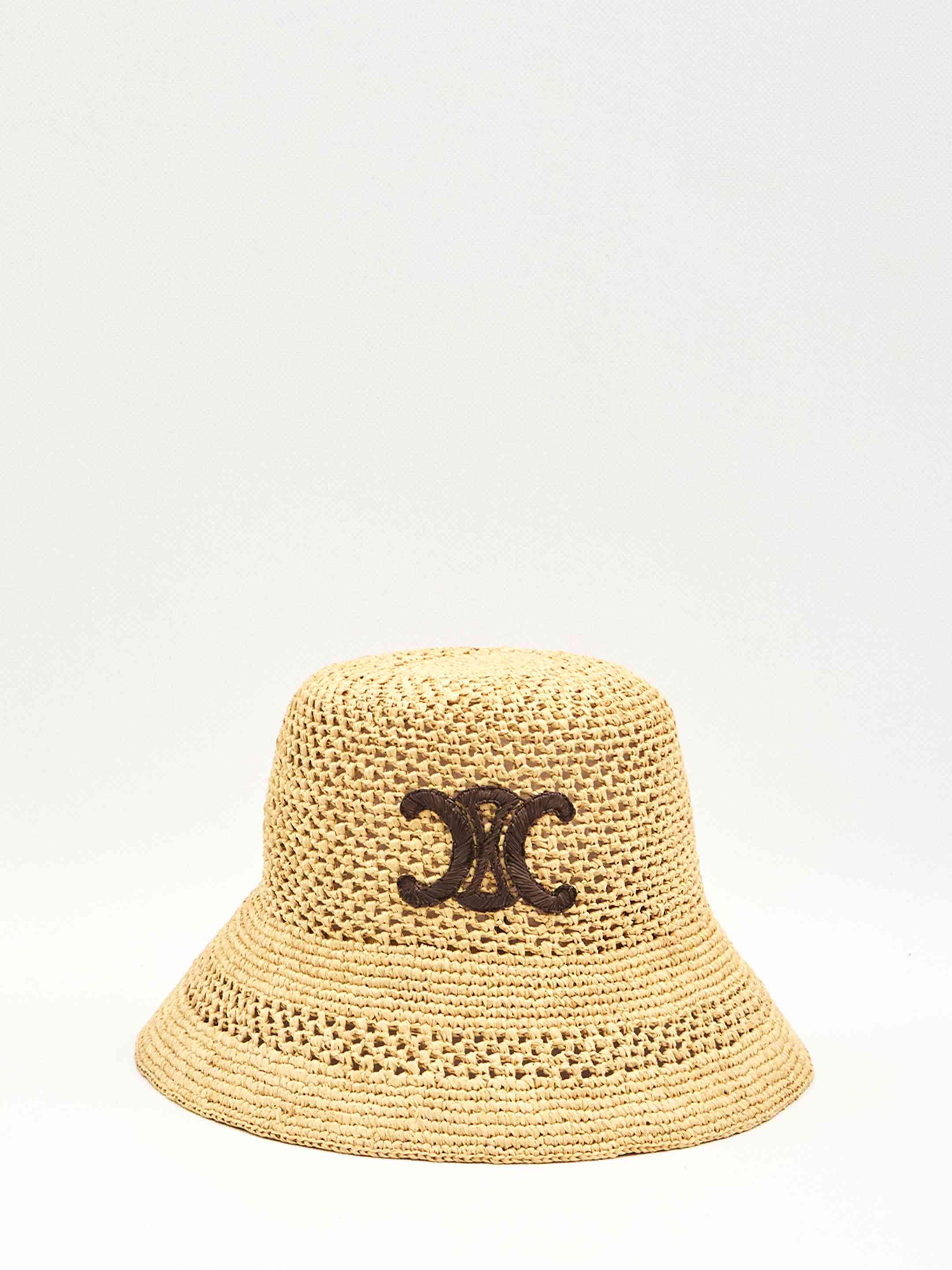 Celine Triomphe Raffia Bucket Hat in Natural | Lyst